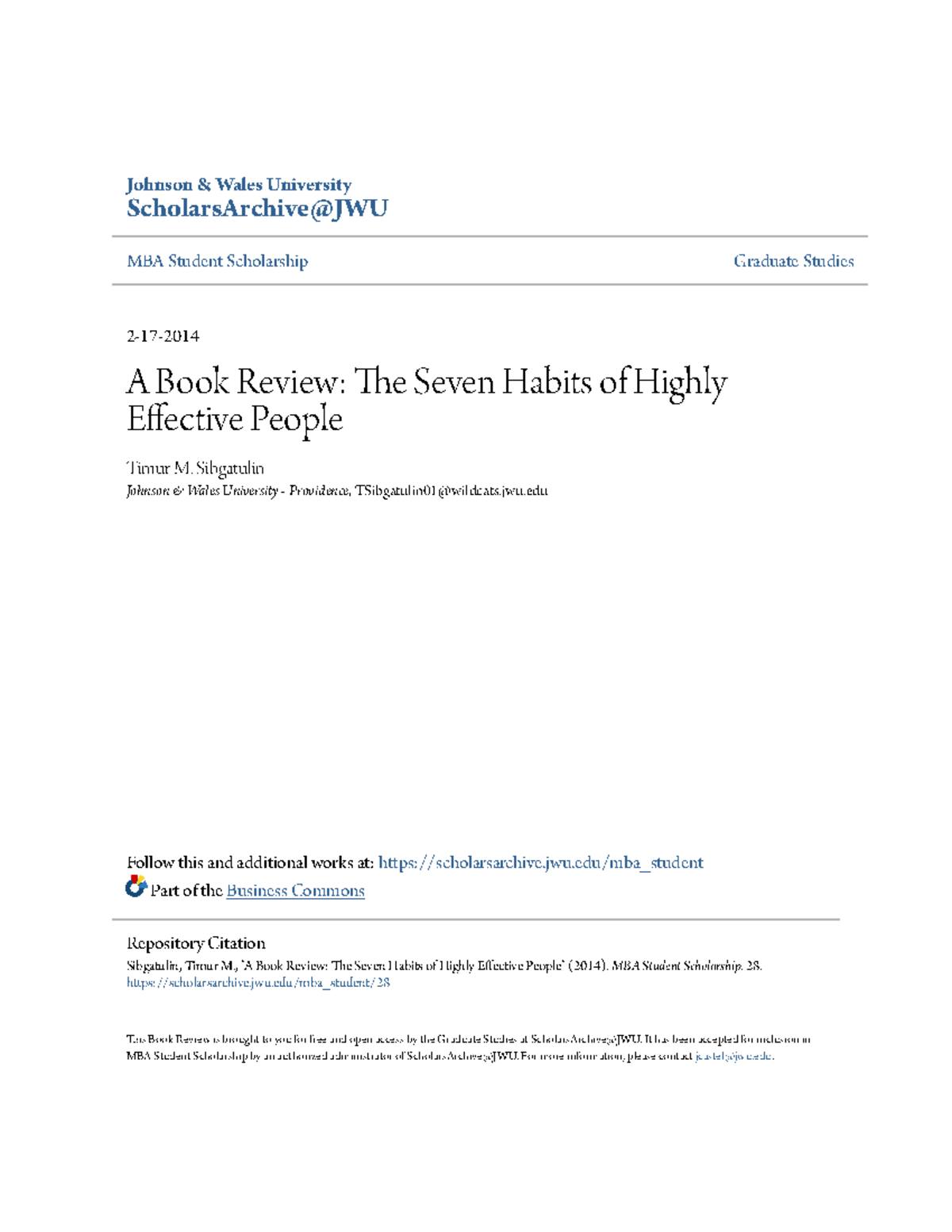 A Book Review The Seven Habits of Highly Effective People - Johnson ...