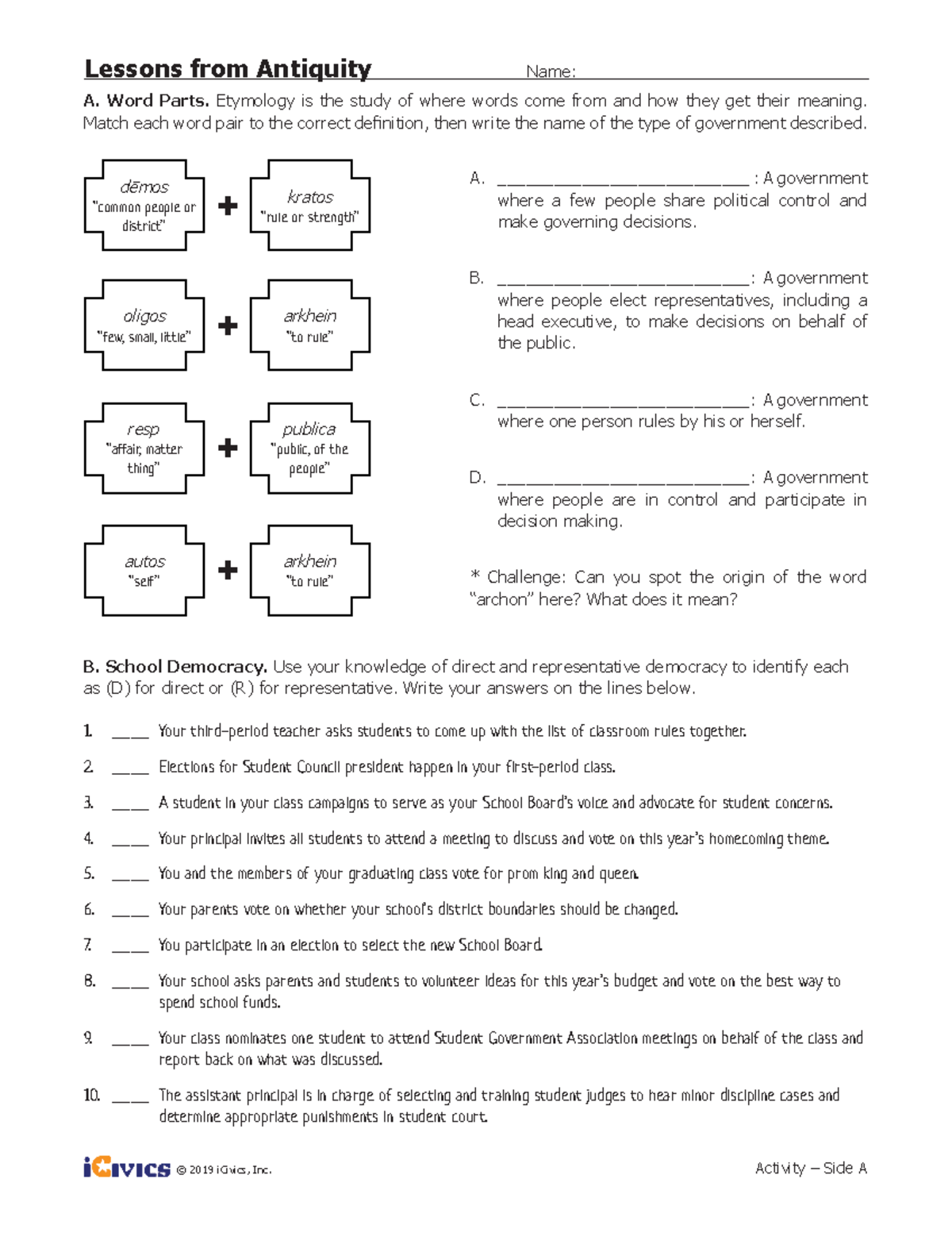 Lessons from Antiquity Activities © 2019 iCivics, Inc. Activity ̶