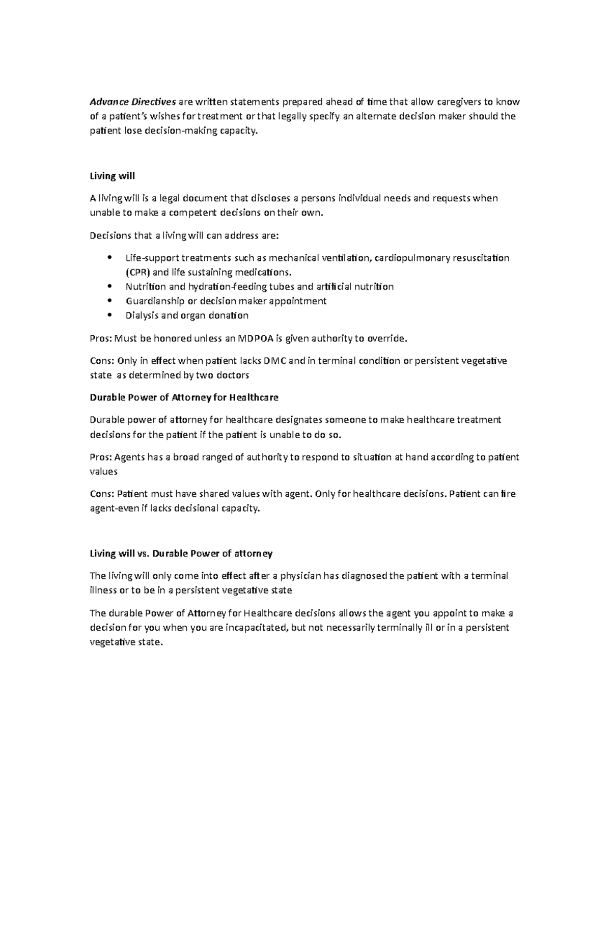 Adad - NOTES - Advance Directives are written statements prepared ahead ...