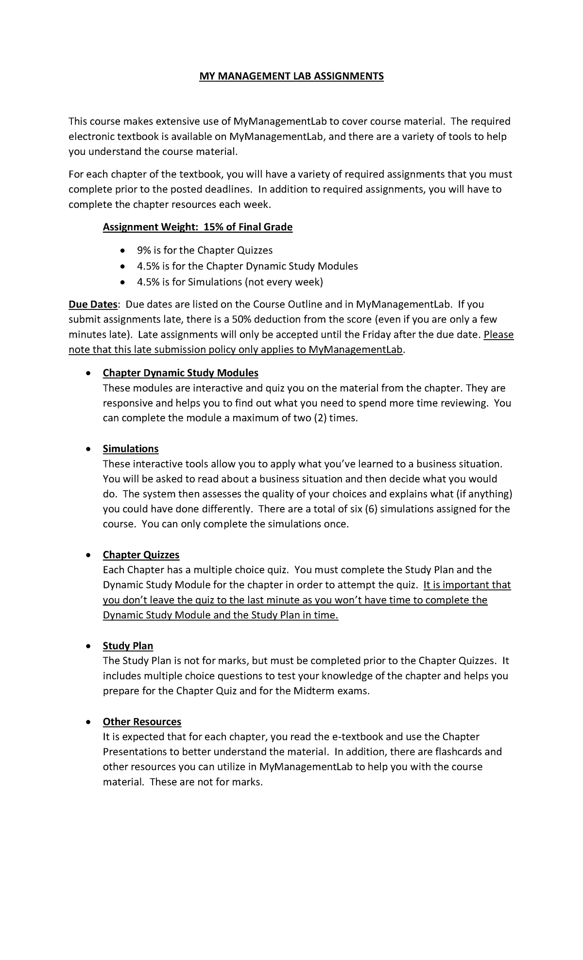 My Management Lab Assignments MY MANAGEMENT LAB ASSIGNMENTS This