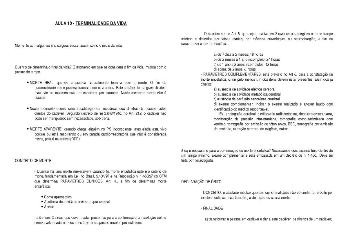 Aula 10 Terminalidade Da Vida Studocu