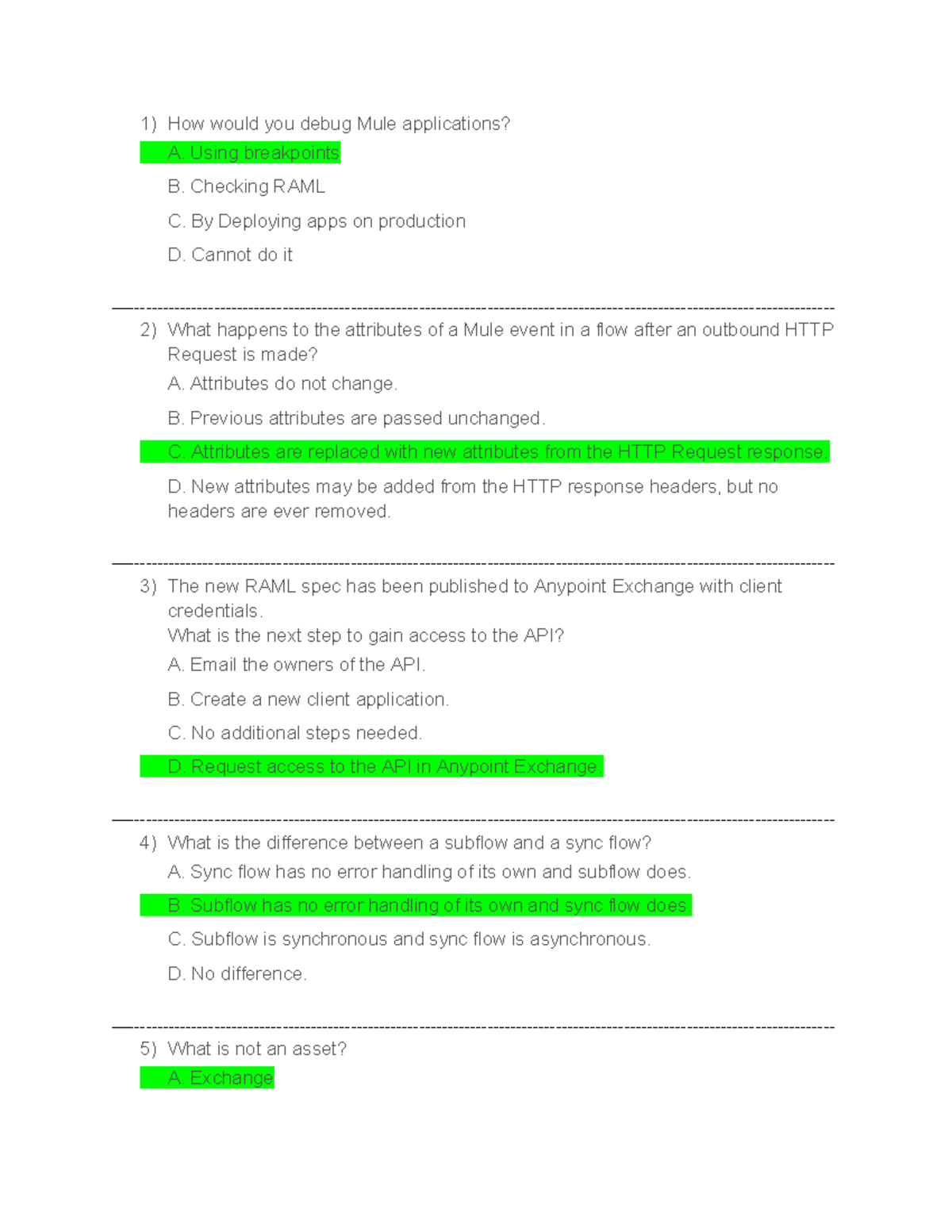 Doc1 - school notes - How would you debug Mule applications? A. Using ...