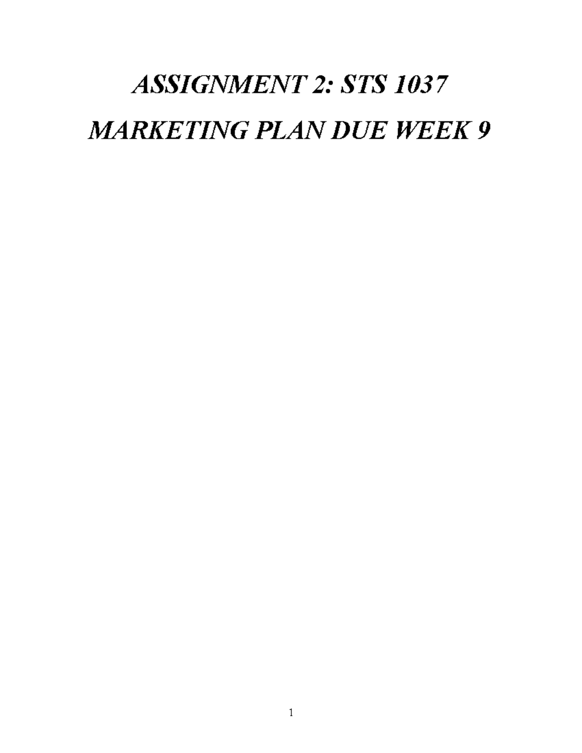 Marketing Plan Assignment - - Studocu