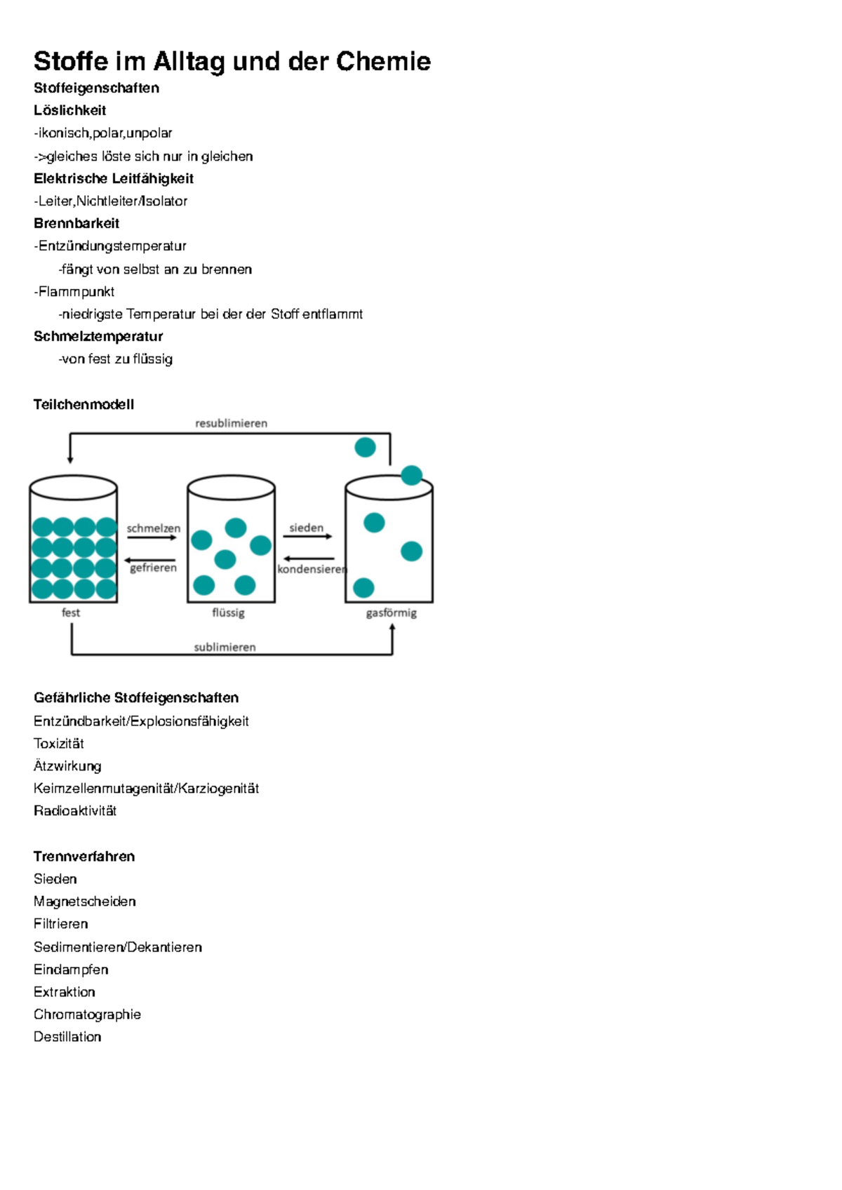 Klausurzusammenfassung - Stoffe im Alltag und der Chemie