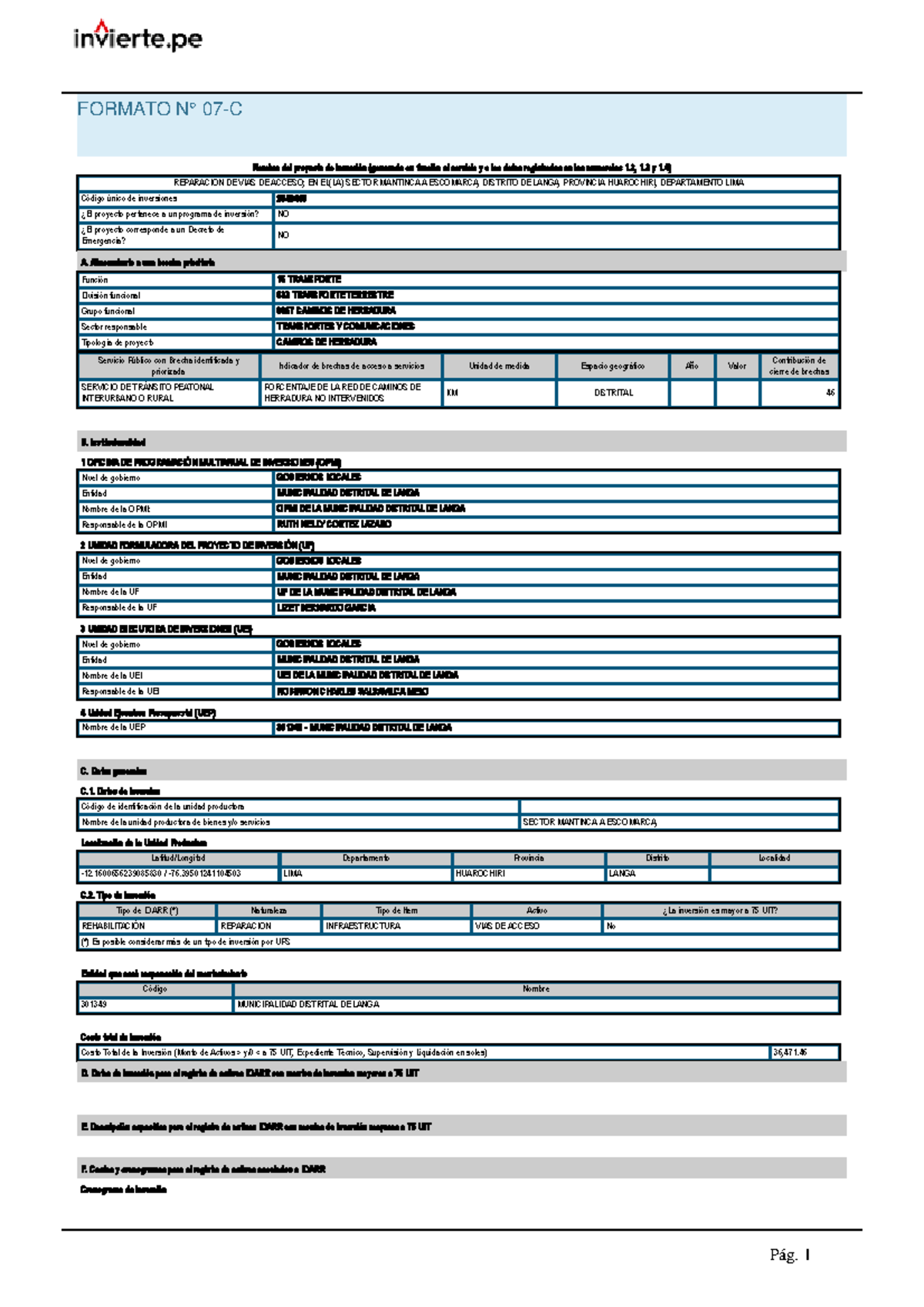 Formato 7C VIA Mantinca - Nombre del proyecto de inversión (generada en ...