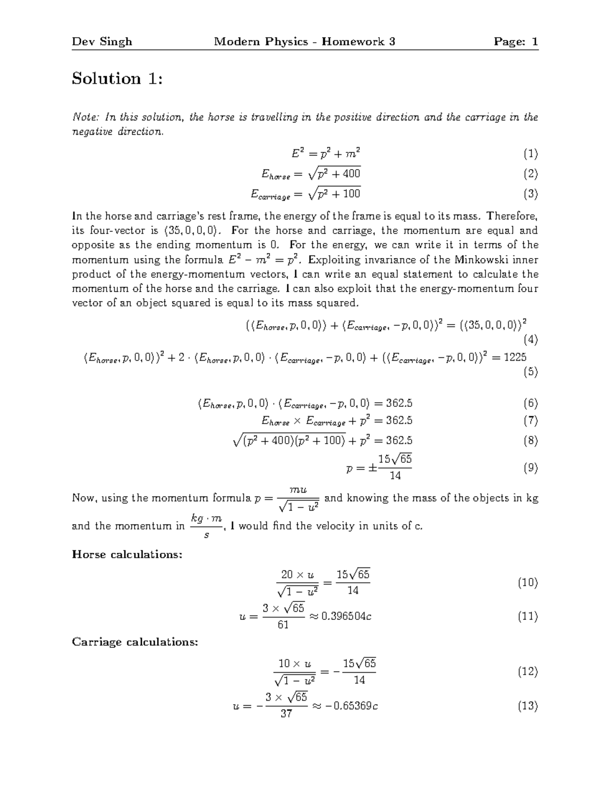 Mod Phys Homework 3 - Relative Energy - Solution 1: Note: In this ...