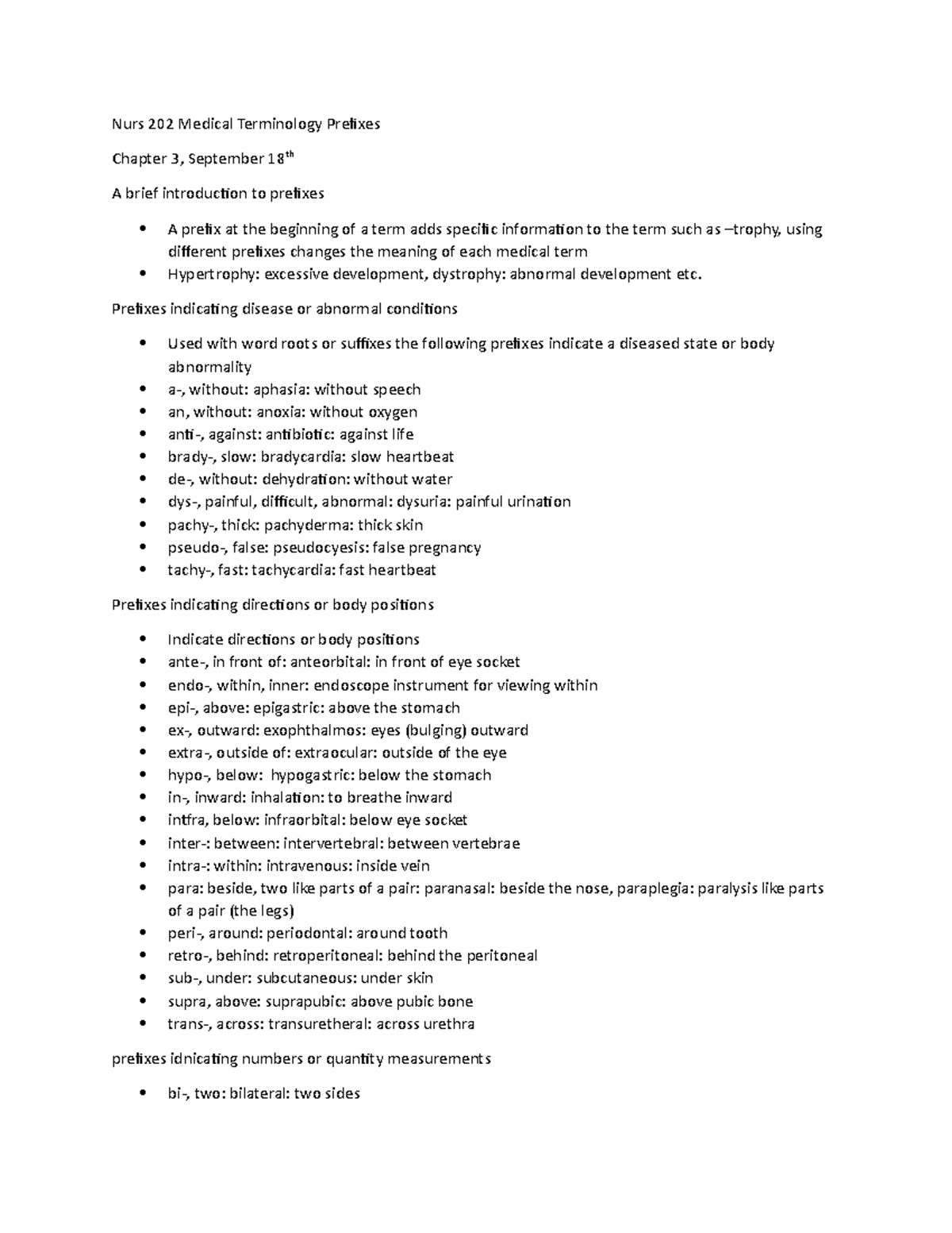 Medical Terminology Chapter 3 Prefixes Nurs 202 Medical Terminology