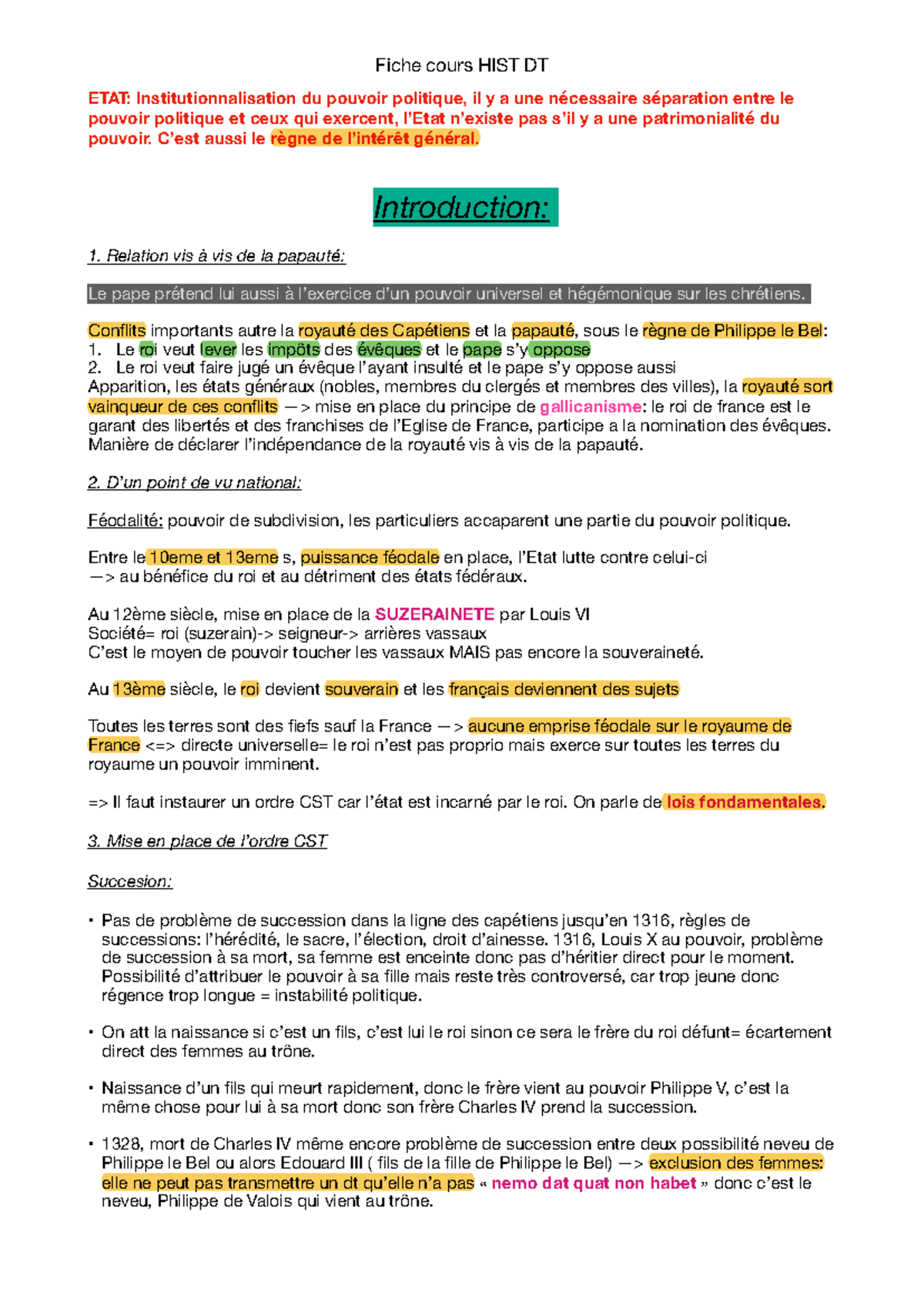 Fiche Cours HJCE - ETAT: Institutionnalisation Du Pouvoir Politique, Il ...