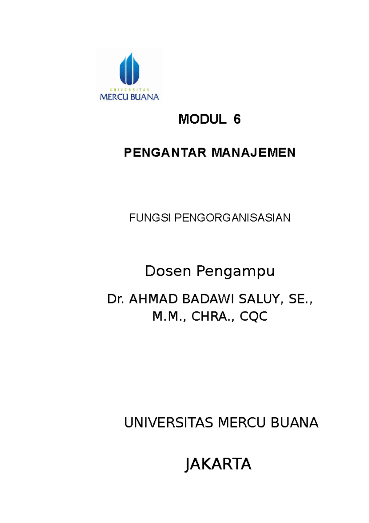 Pengantar Manajemen Chap 6 - MODUL 6 PENGANTAR MANAJEMEN FUNGSI ...