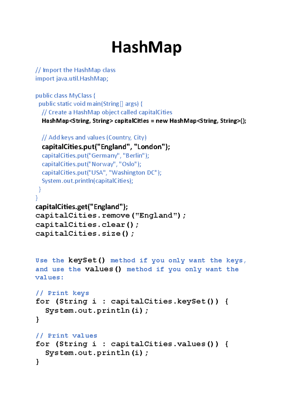 CITS1001 little notes - HashMap // Import the HashMap class import java ...