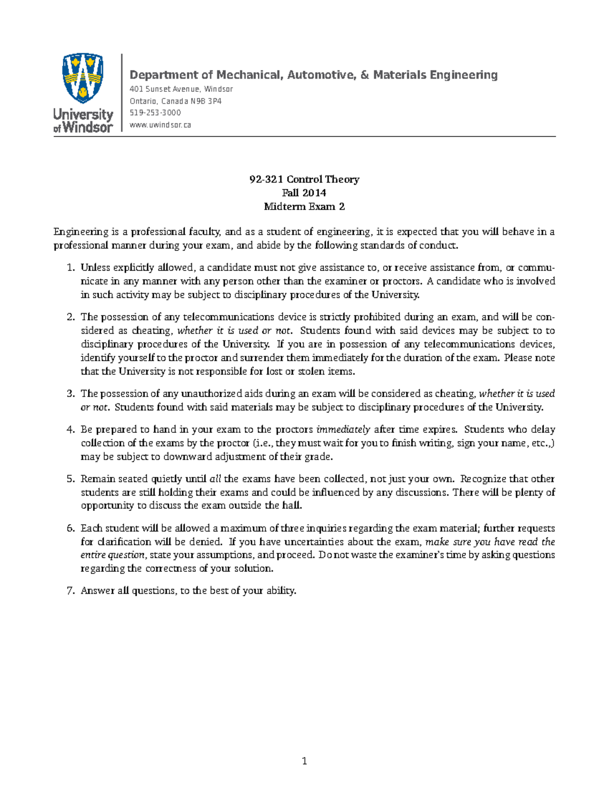 Midterm exam 9 July 2016, questions and answers Department of