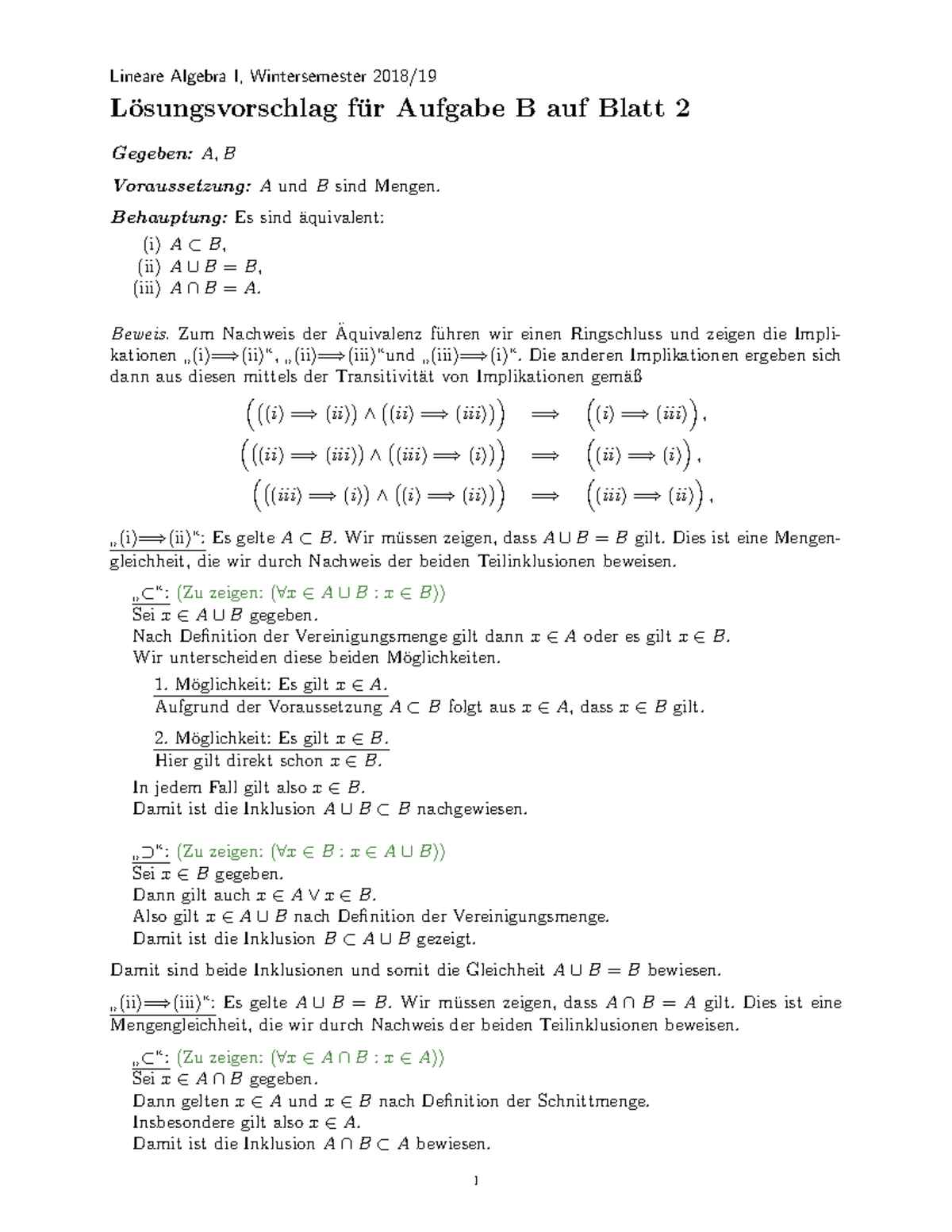 Loesung Aufgabe B - Lineare Algebra I, Wintersemester 2018/ L ...