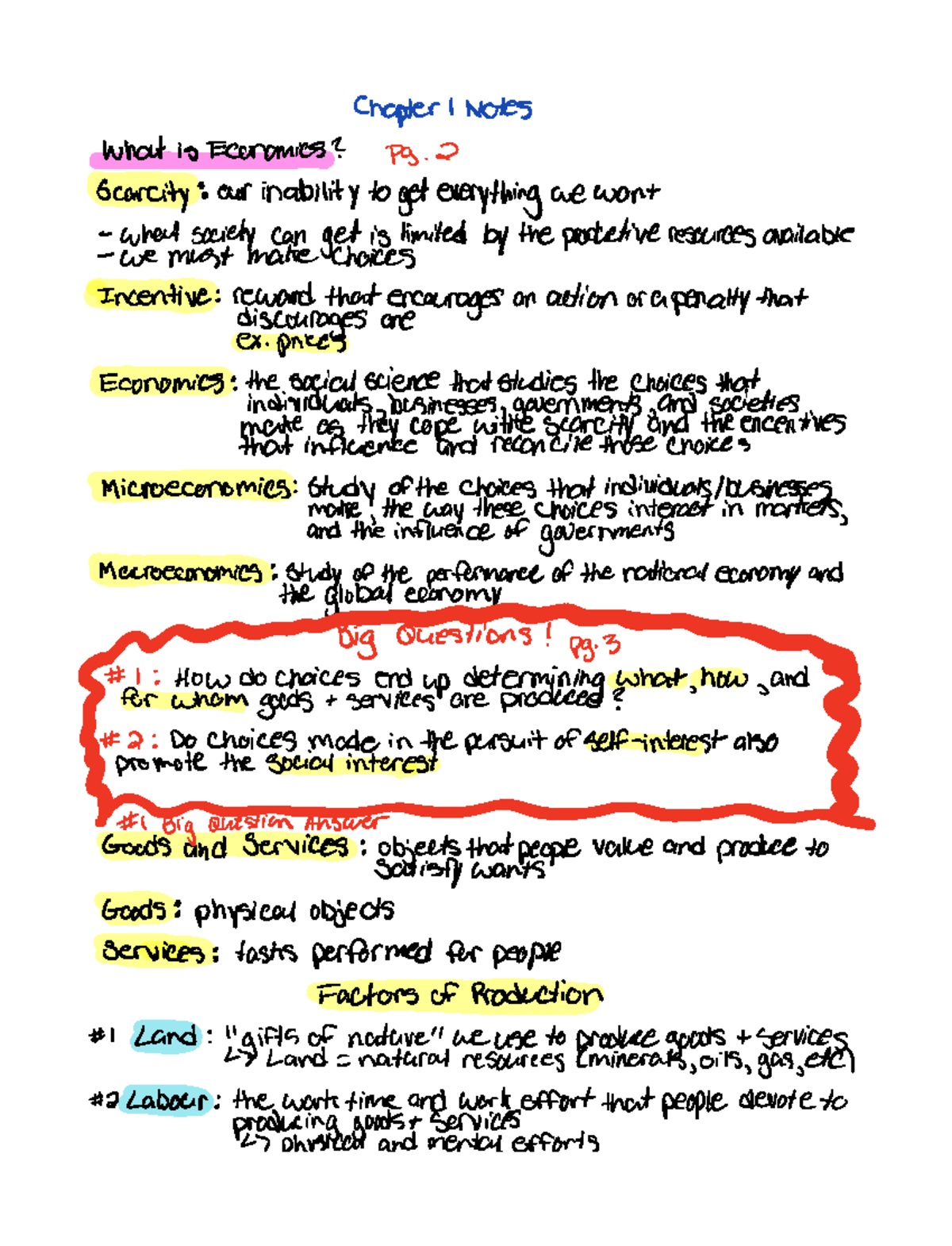 Chapter 1 - Micro Econ - Chapter 1 Notes what isEconomics pg 2 Scarcity ...