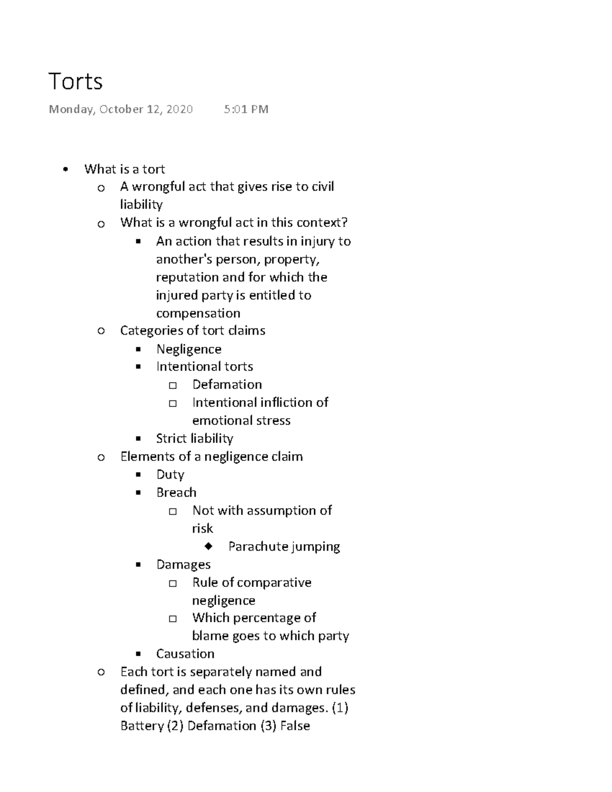 Torts - What is a tort A wrongful act that gives rise to civil ...