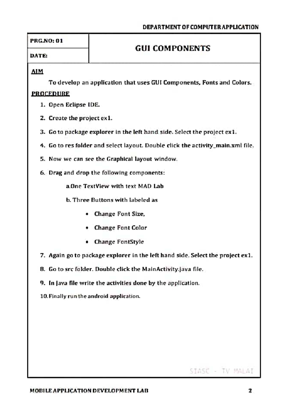 MAD lab exercise 1 - Nothing - DEPARTMENT OF COMPUTER APPLICATION PRG ...