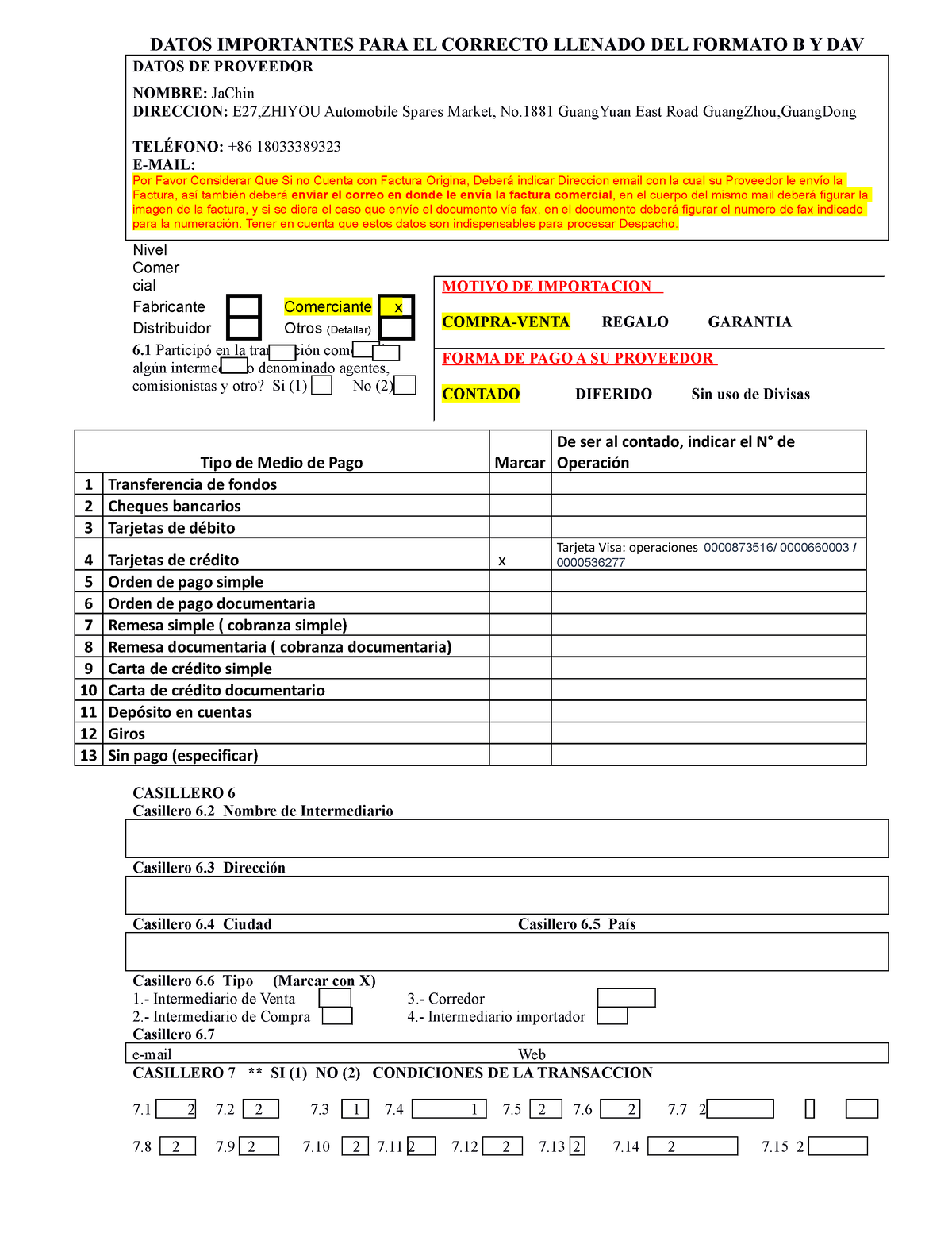 Formato B Y DVA.DOC- Agosto 16 - DATOS IMPORTANTES PARA EL CORRECTO ...