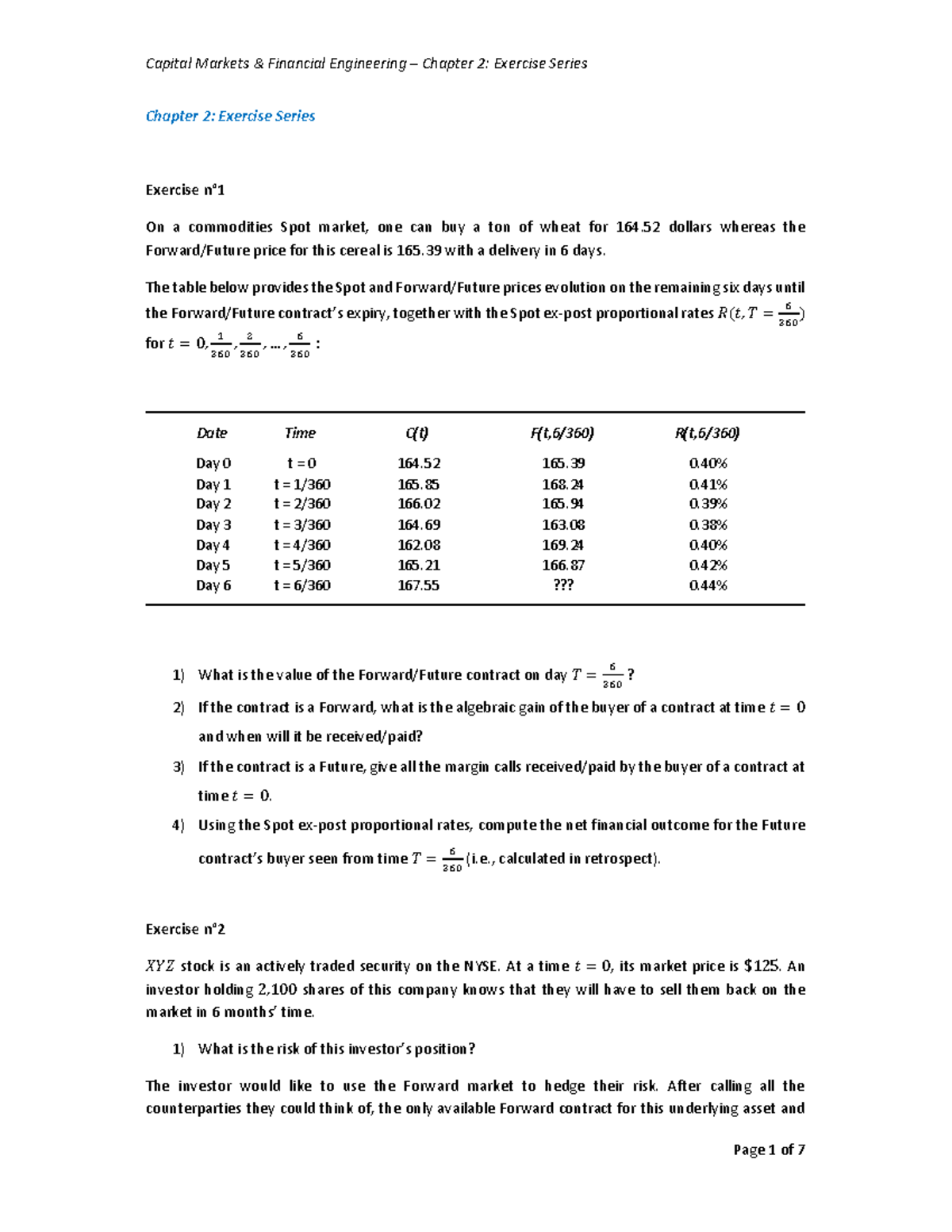Chapter 2 Exercise Series Chapter 2 Exercise Series Exercise n° On