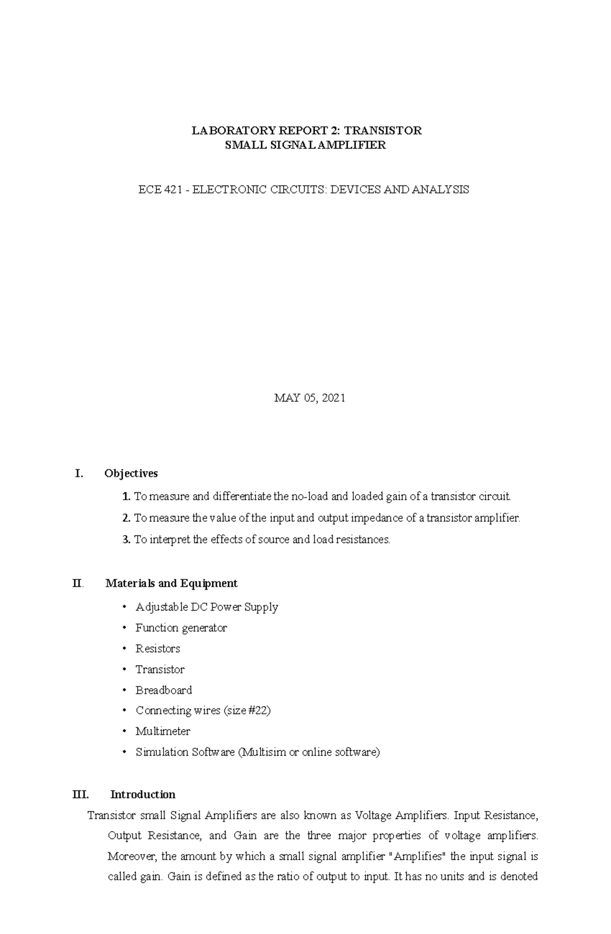 8b548ba8382227393 b3f - LABORATORY REPORT 2: TRANSISTOR SMALL SIGNAL ...