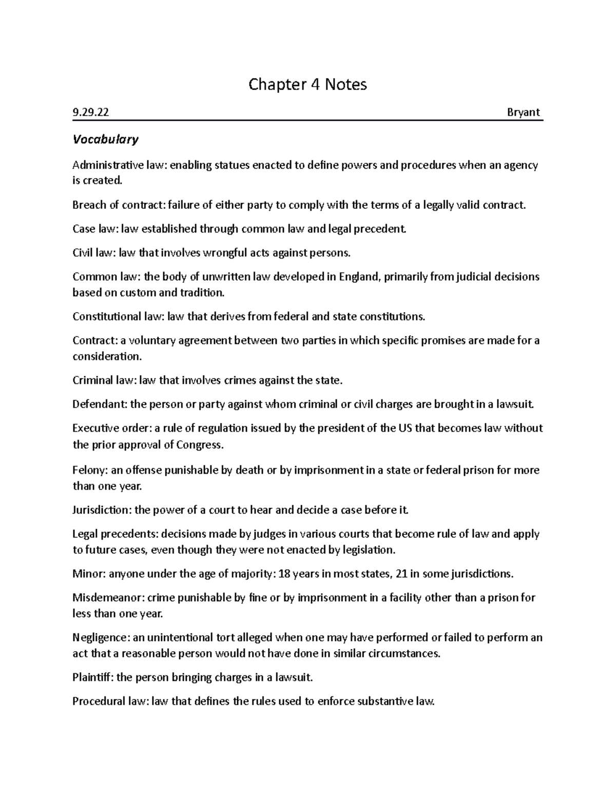 Chapter 4 Notes - Bryant - Chapter 4 Notes 9.29 Bryant Vocabulary ...