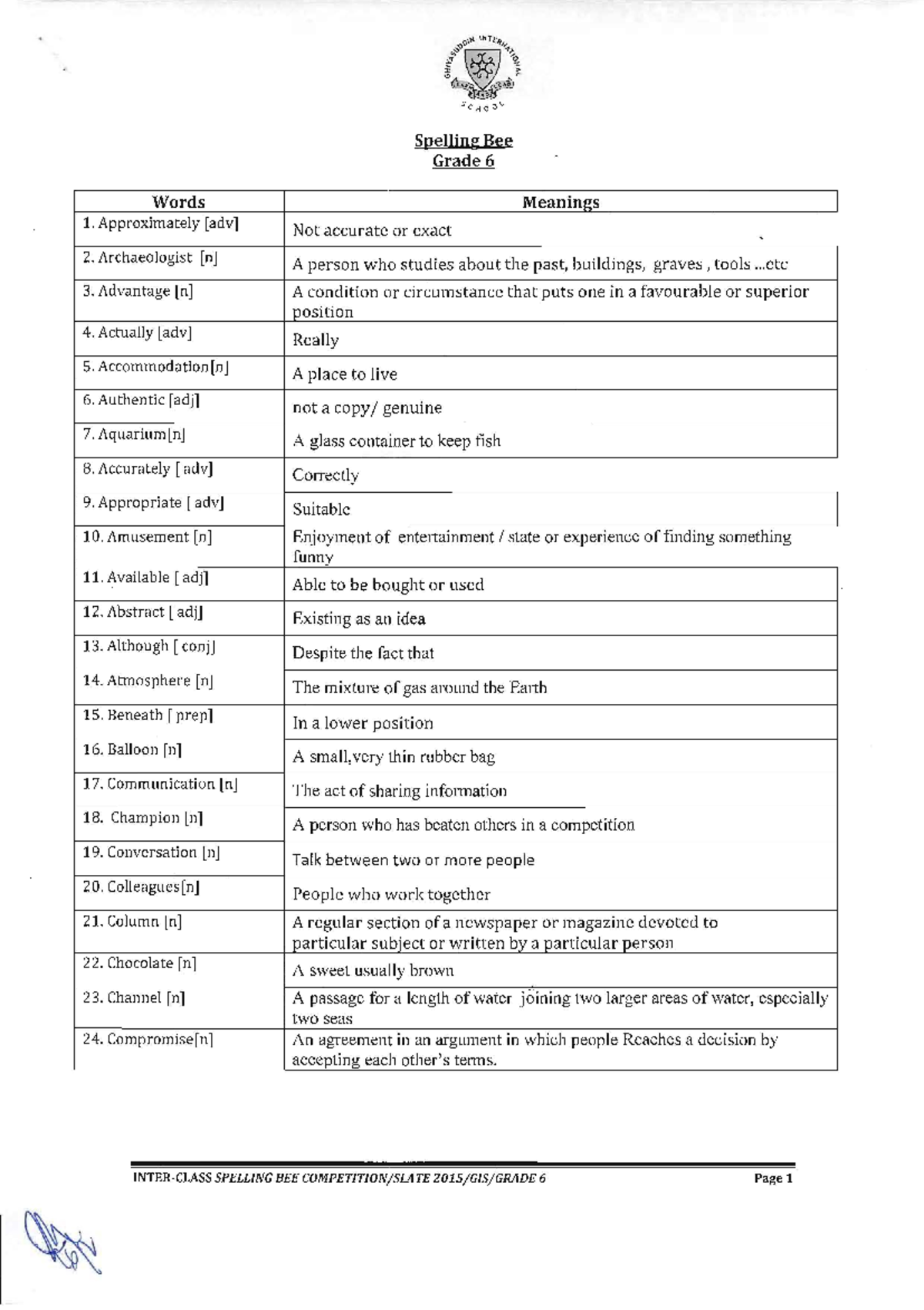 Spelling Bee Word List Grade 6 - 'O~ INTfJj' _ '§'-I'''",'1 ...
