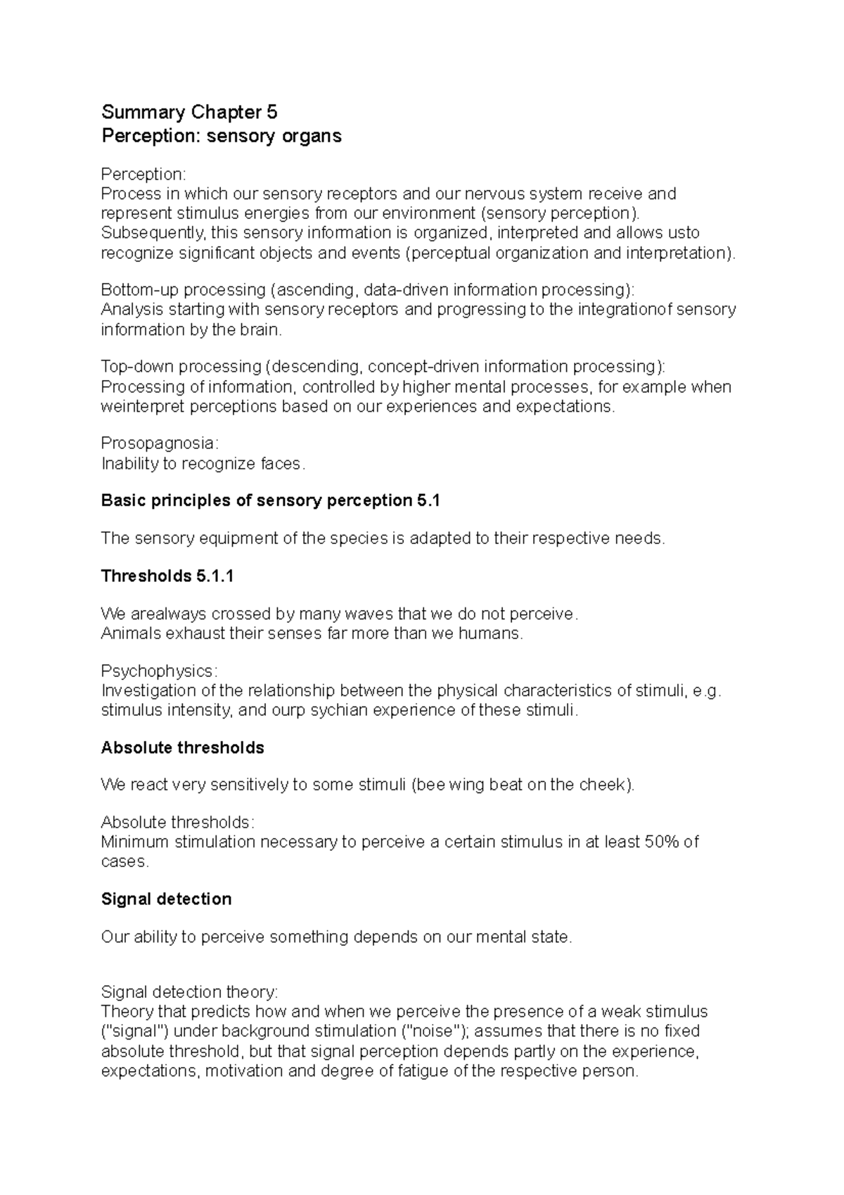 Summary Chapter 5 - Perception and sensations (part 1) - Summary ...