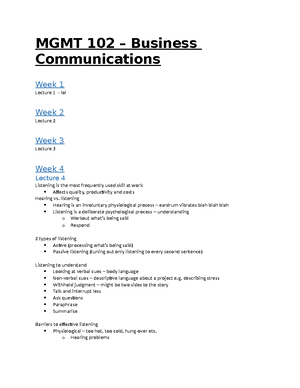 MGNT102 Full Notes - Business Communication Notes Week 1 ...