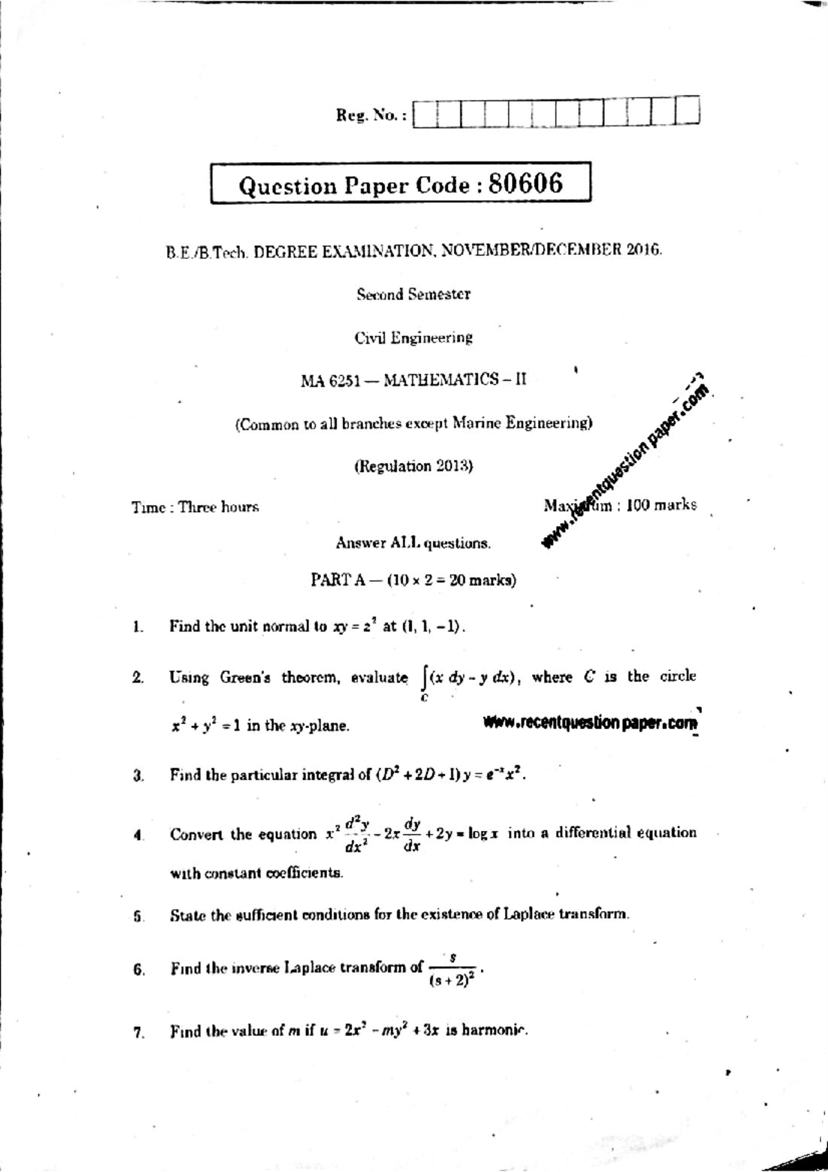 question papers - Engineering Mathematics - Studocu