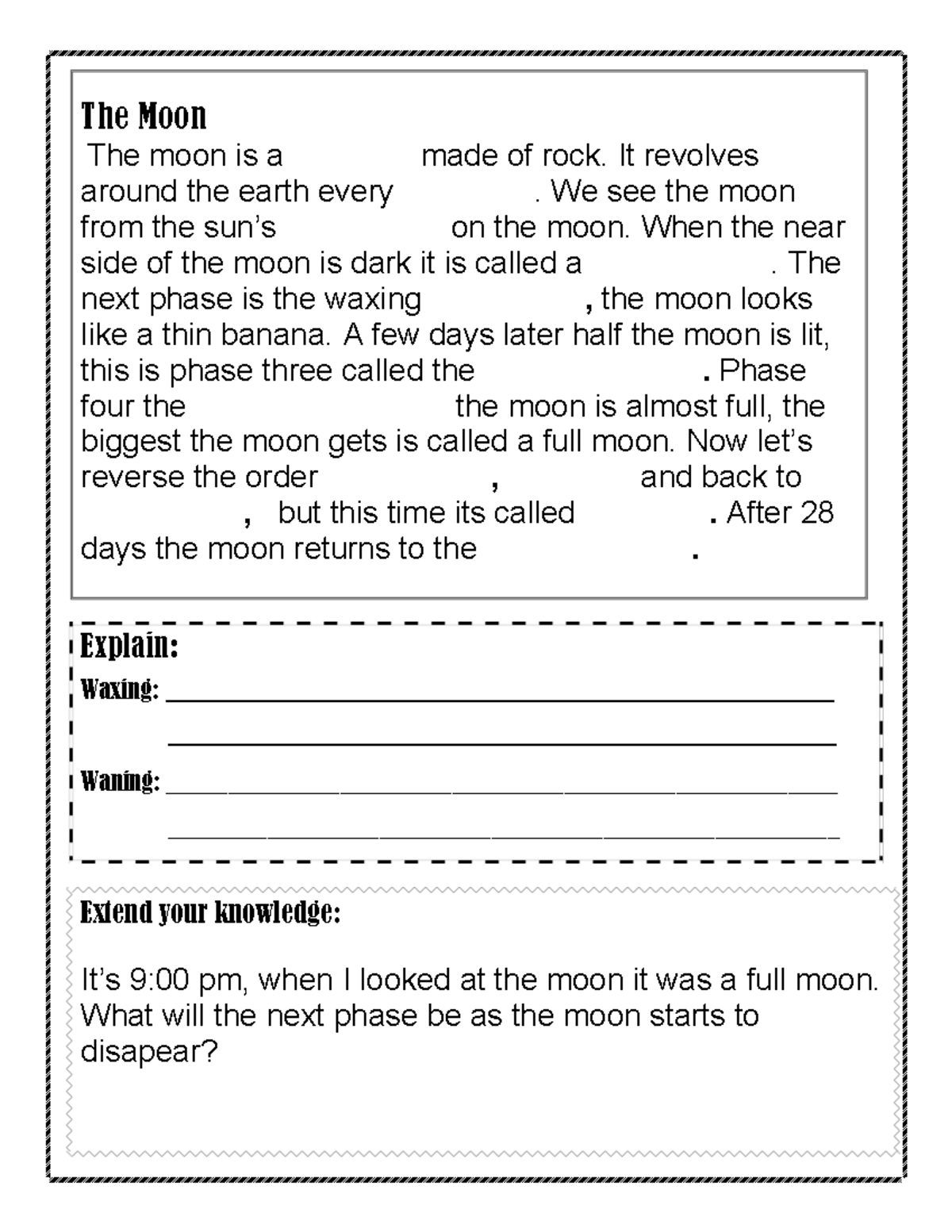 Phasesofthe Moon Worksheet-1 - The Moon The moon is a sphere made of ...