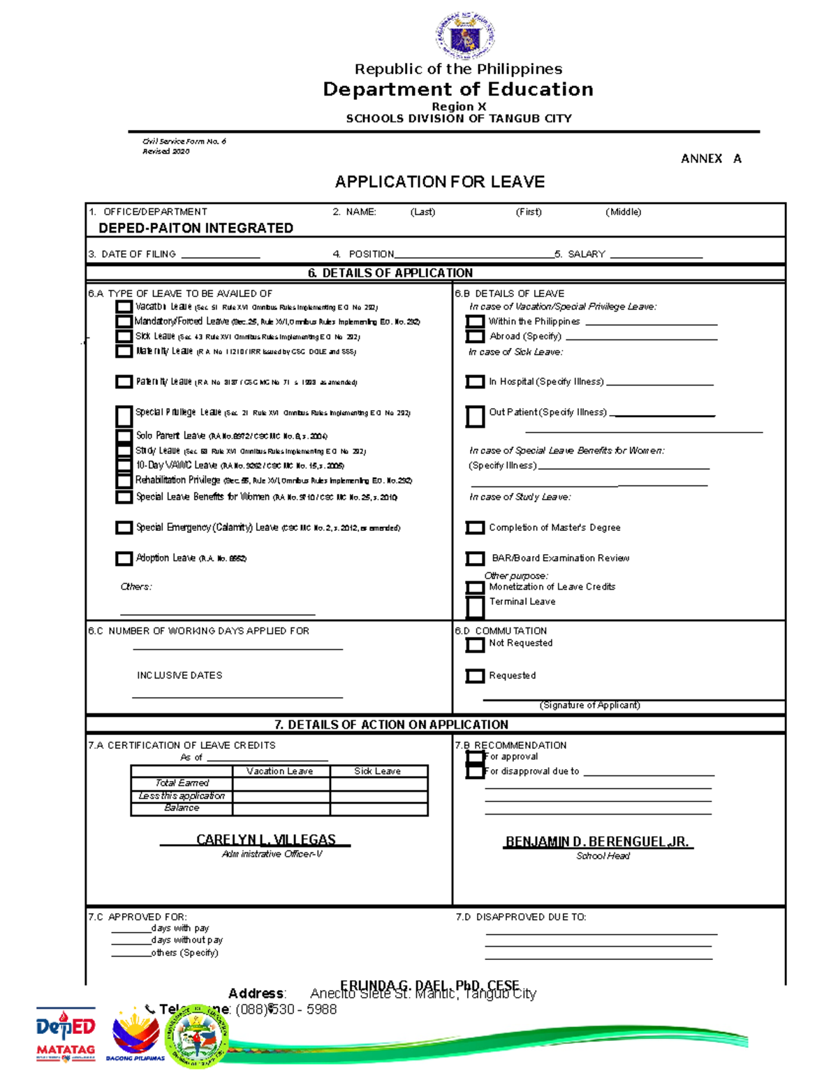 NEW-FORM-6 - GOOD - Republic of the Philippines Department of Education ...