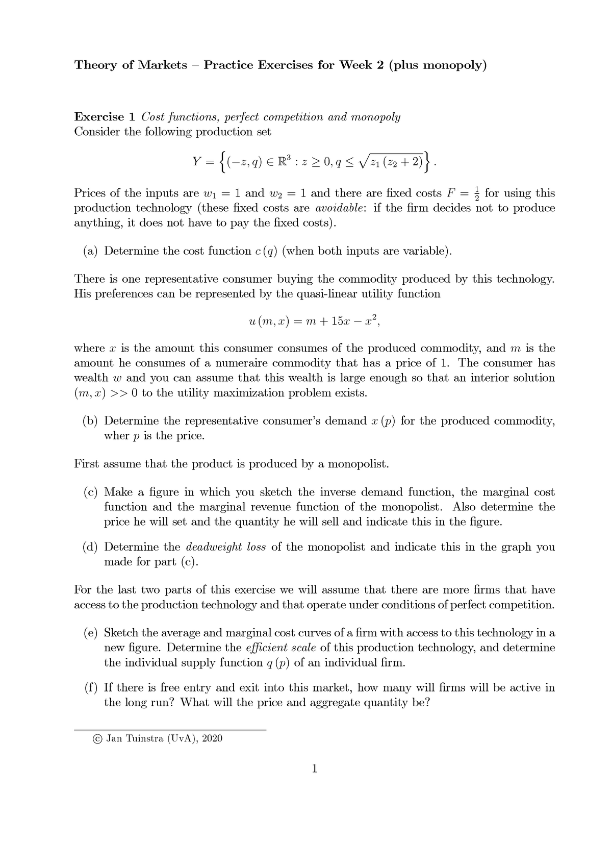 Practice Excercises Week 2To M - Theory Of Markets ñ Practice Exercises ...