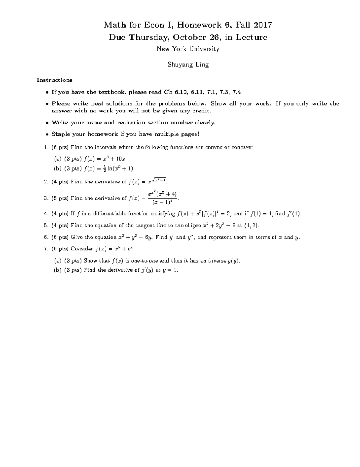 MFE HW6 UA 0211 16 FALL17 - Math for Econ I, Homework 6, Fall 2017 Due ...