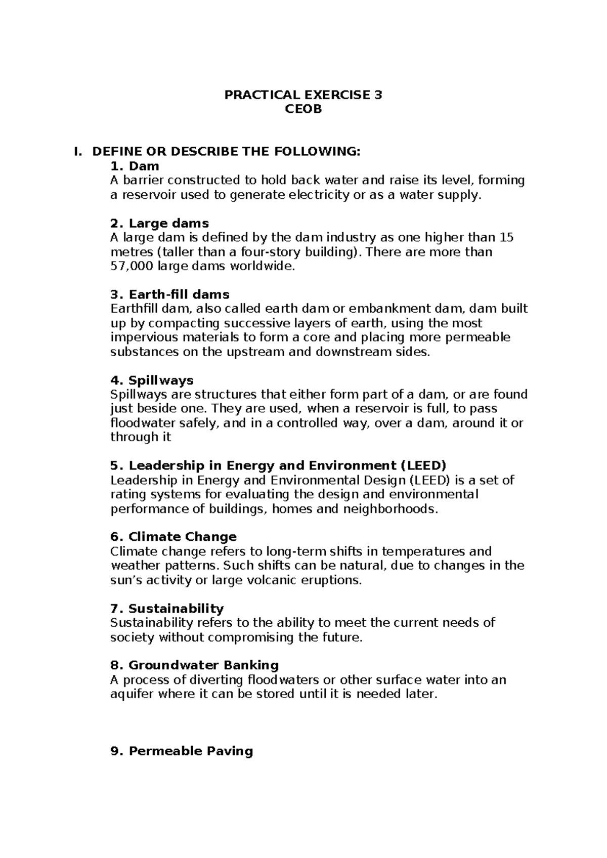 CEOB Practical exercise - PRACTICAL EXERCISE 3 CEOB I. DEFINE OR ...
