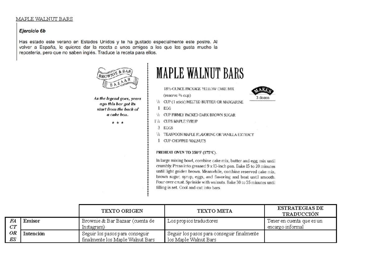 Traducciones con esquema MAPLE WALNUT BARS TEXTO ORIGEN TEXTO META
