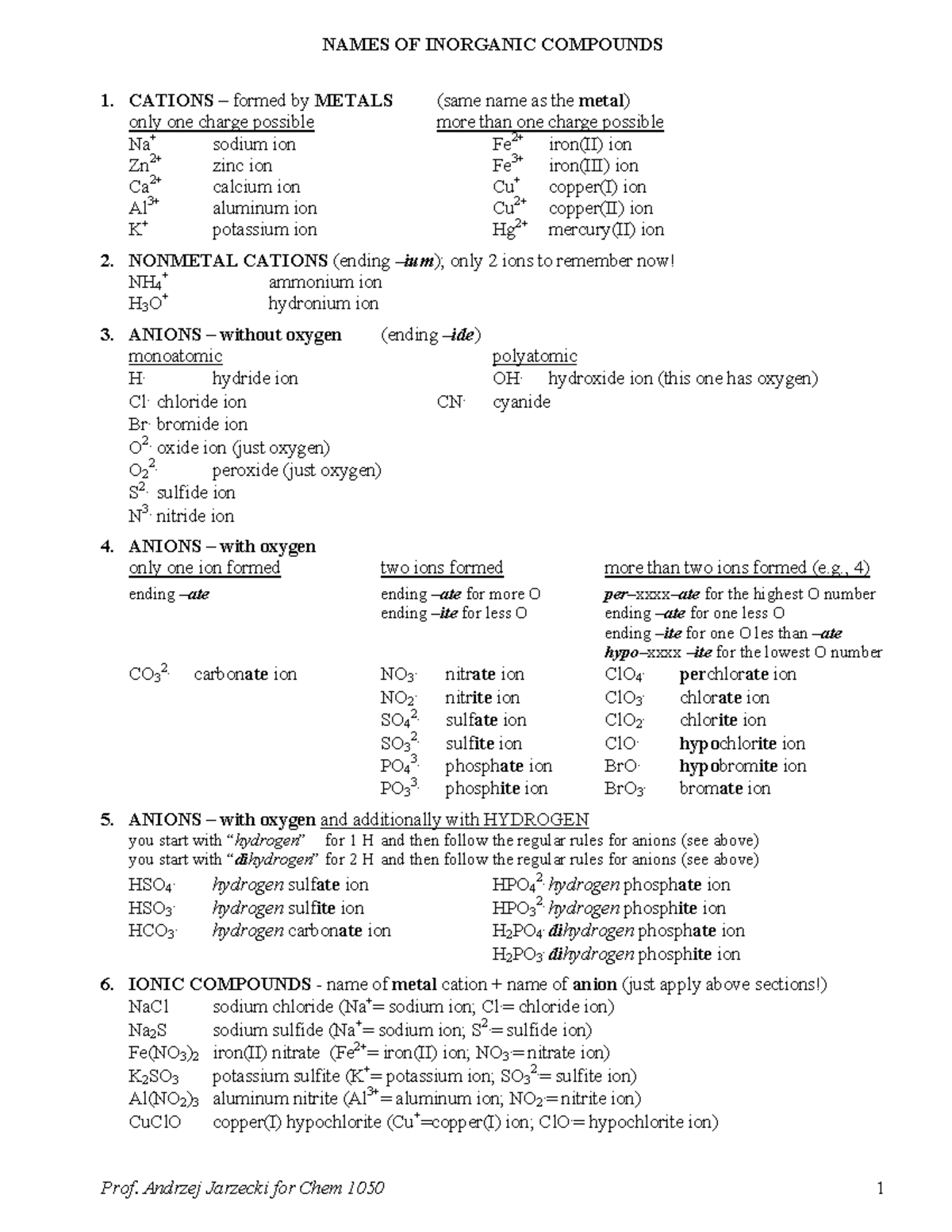 Naming Inorganic Compounds Quizlet