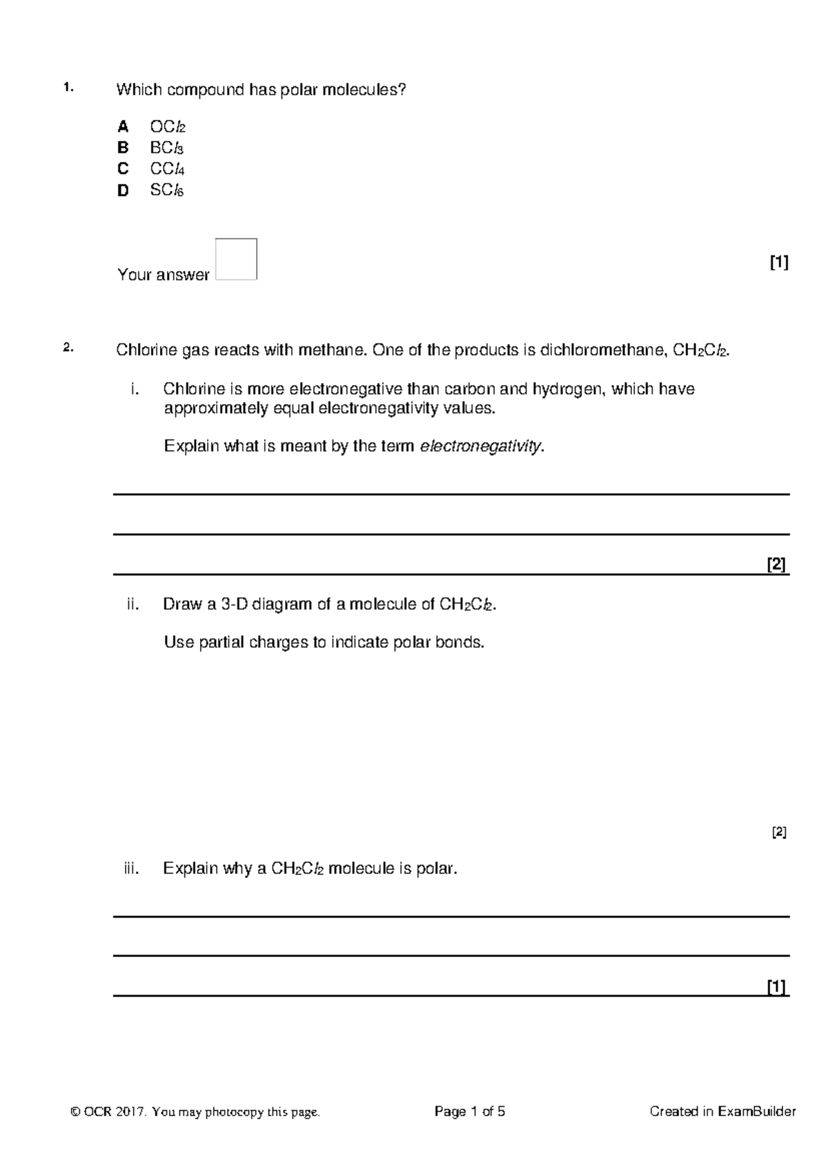 Exam questions intermolecular forces - Which compound has polar ...