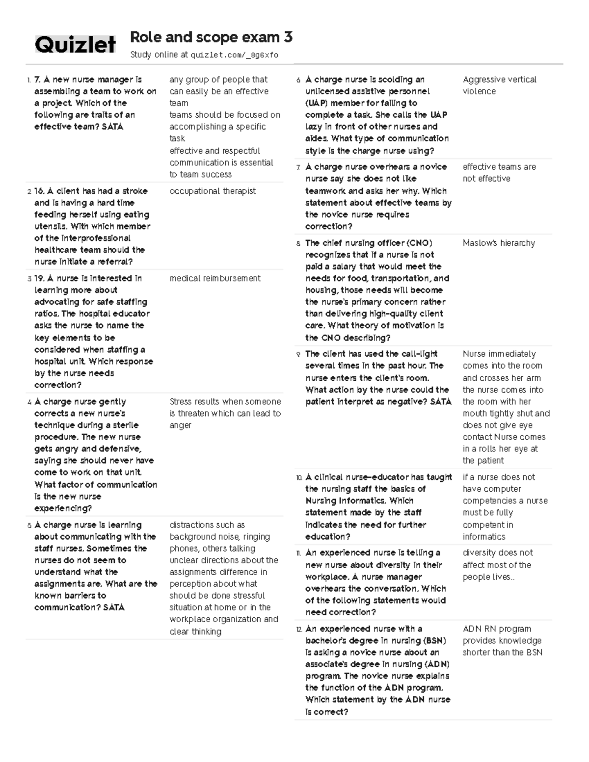 RS-3 - Role and scope exam 3/ Questions & Answers/ exam 3 study ...