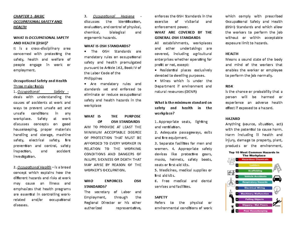 BOSH - Reviewer for BOSH - CHAPTER 1- BASIC OCCUPATIONAL SAFETY AND ...