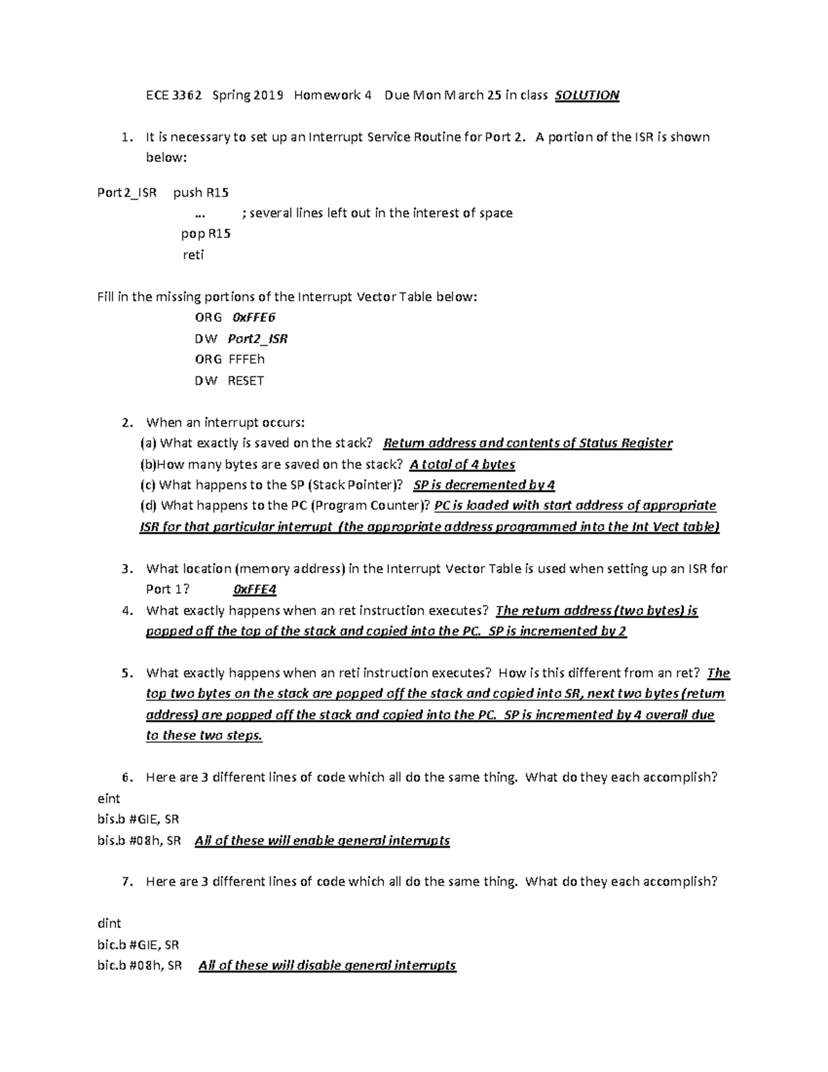 Ece3362 Spring 2019 Hw 4 Solution Ece 3362 Spring 2019 Homework 4 Due