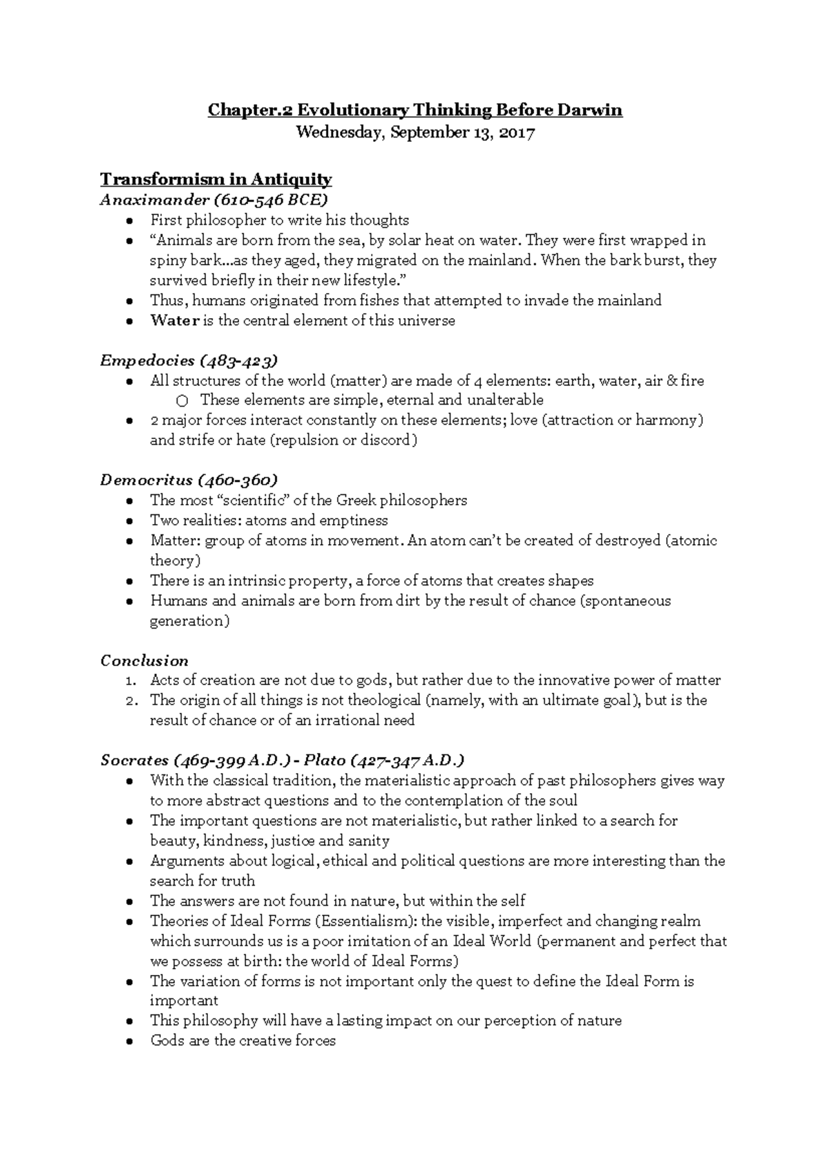 Ch.2 Evolutionary Thinking Before Darwin - Chapter Evolutionary ...