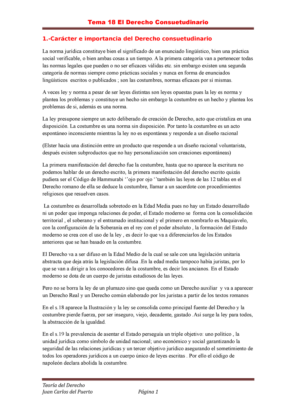 Tema18 El Derecho Consuetudinario 1 Carácter E Importancia Del Derecho Consuetudinario La 3394