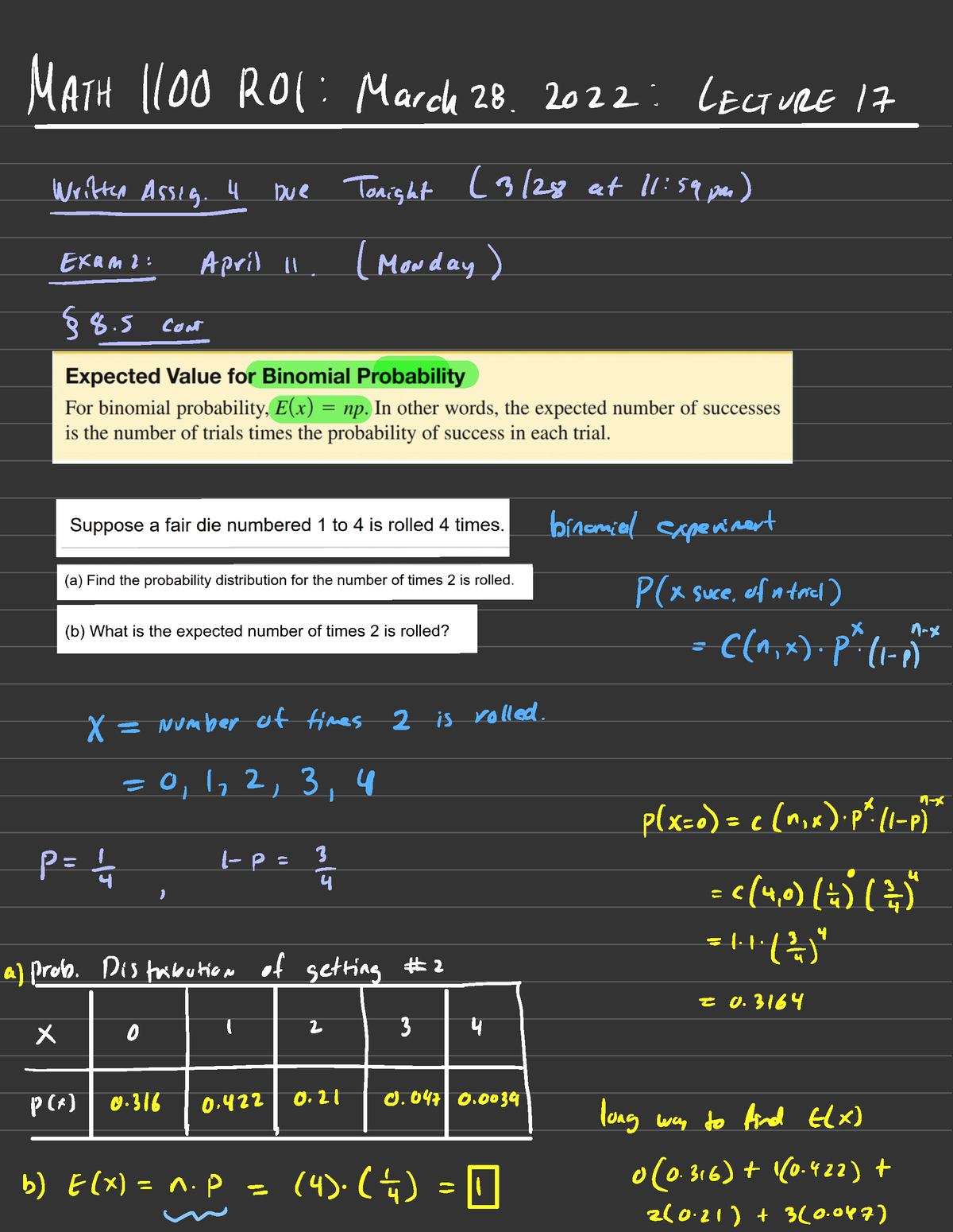 Statistics for math 1100 MATH 1100 1201 March 28. 2022 LECTURE 17