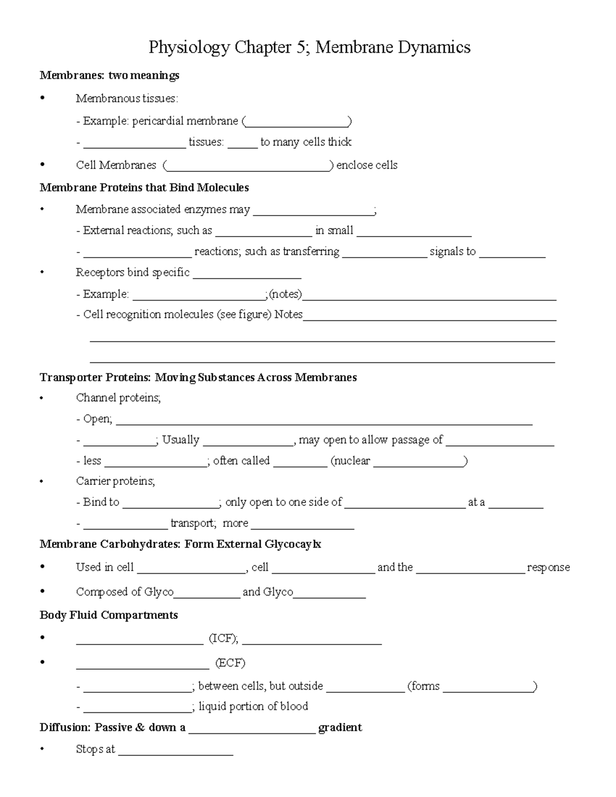 Ch 5 notes cellular diffusion osmosis diffusion - Physiology Chapter 5 ...