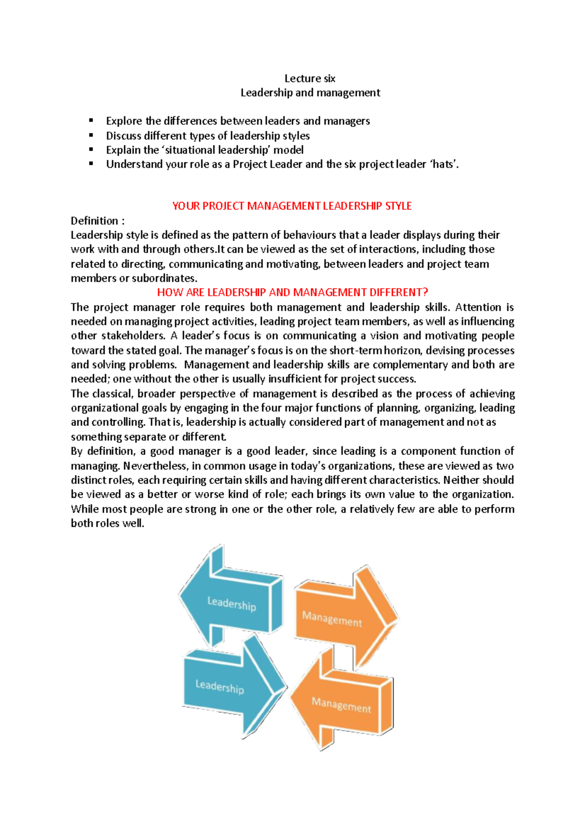 6 Lecture - Leadership Skills 6 - Lecture Six Leadership And Management ...