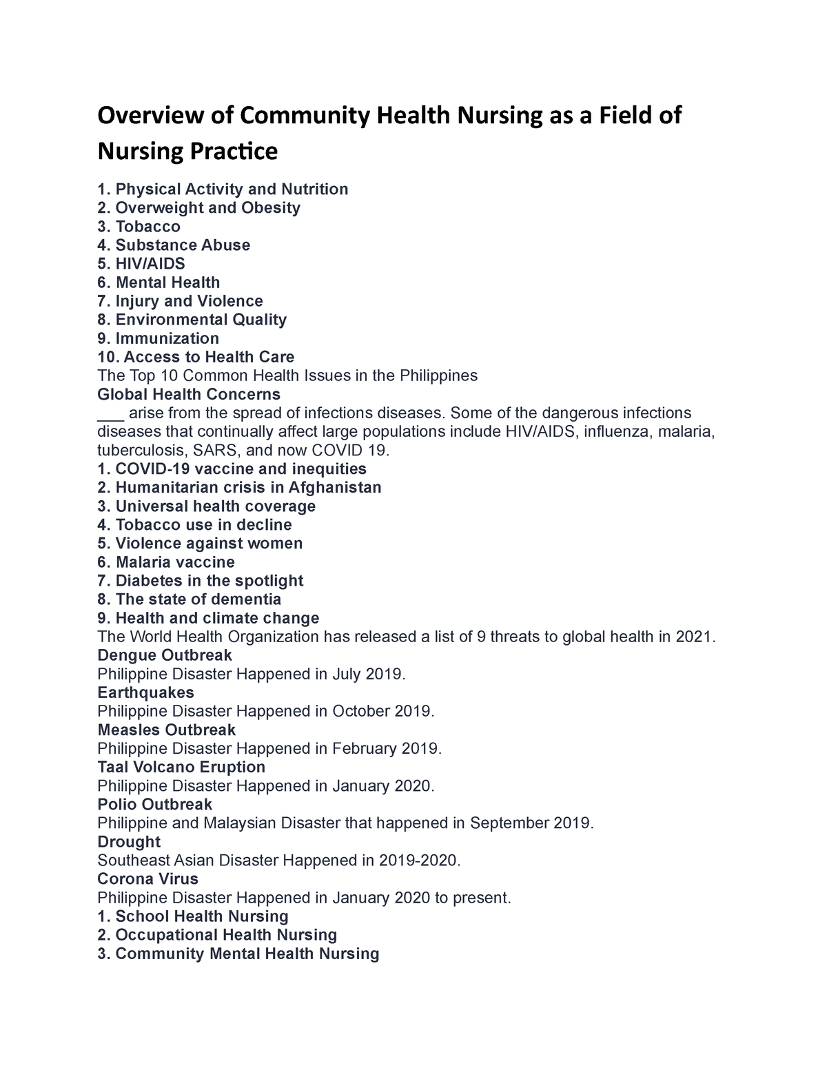 research statement for community health nursing