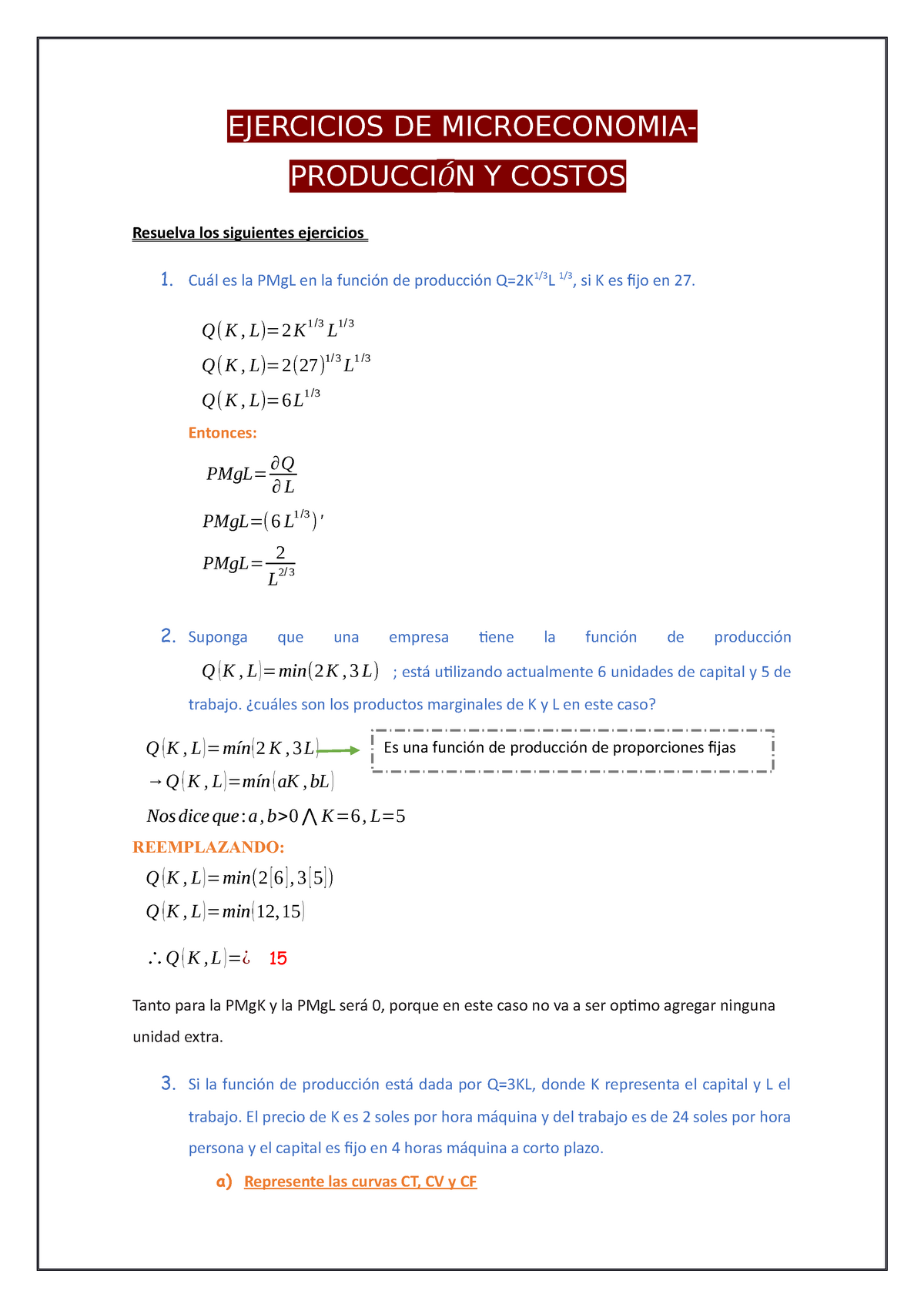 Ejercicios Propuestos De Función De Producción De Micro 1 - EJERCICIOS ...