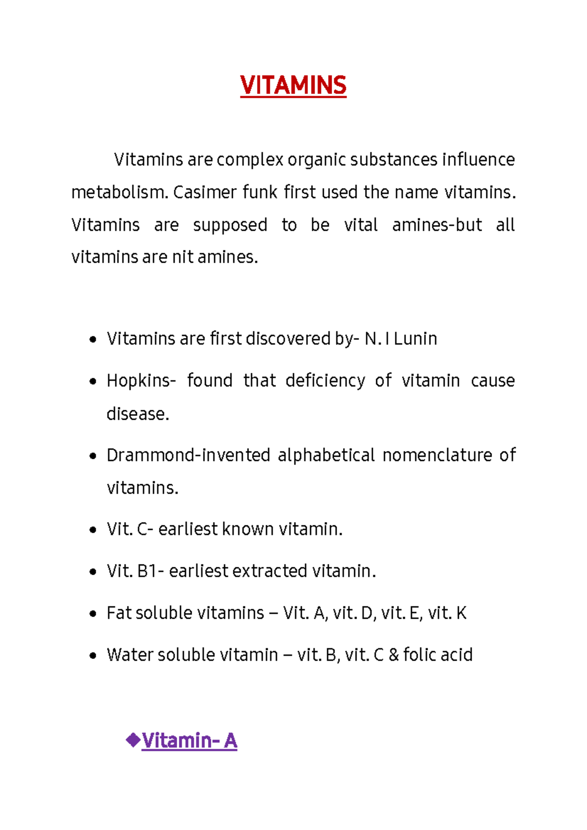 VitaminA Vitamin A typesfunctions VITAMINS Vitamins are complex