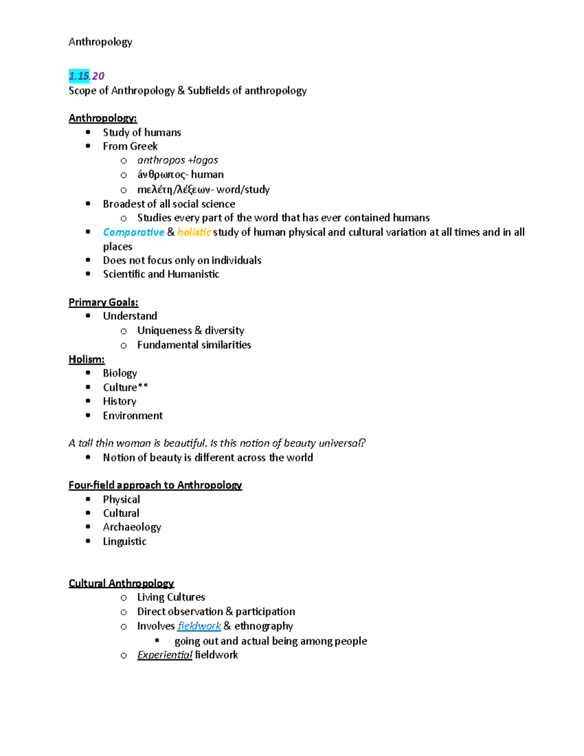 Anthropology - Subfields Of Anthropology - 1. Scope Of Anthropology ...