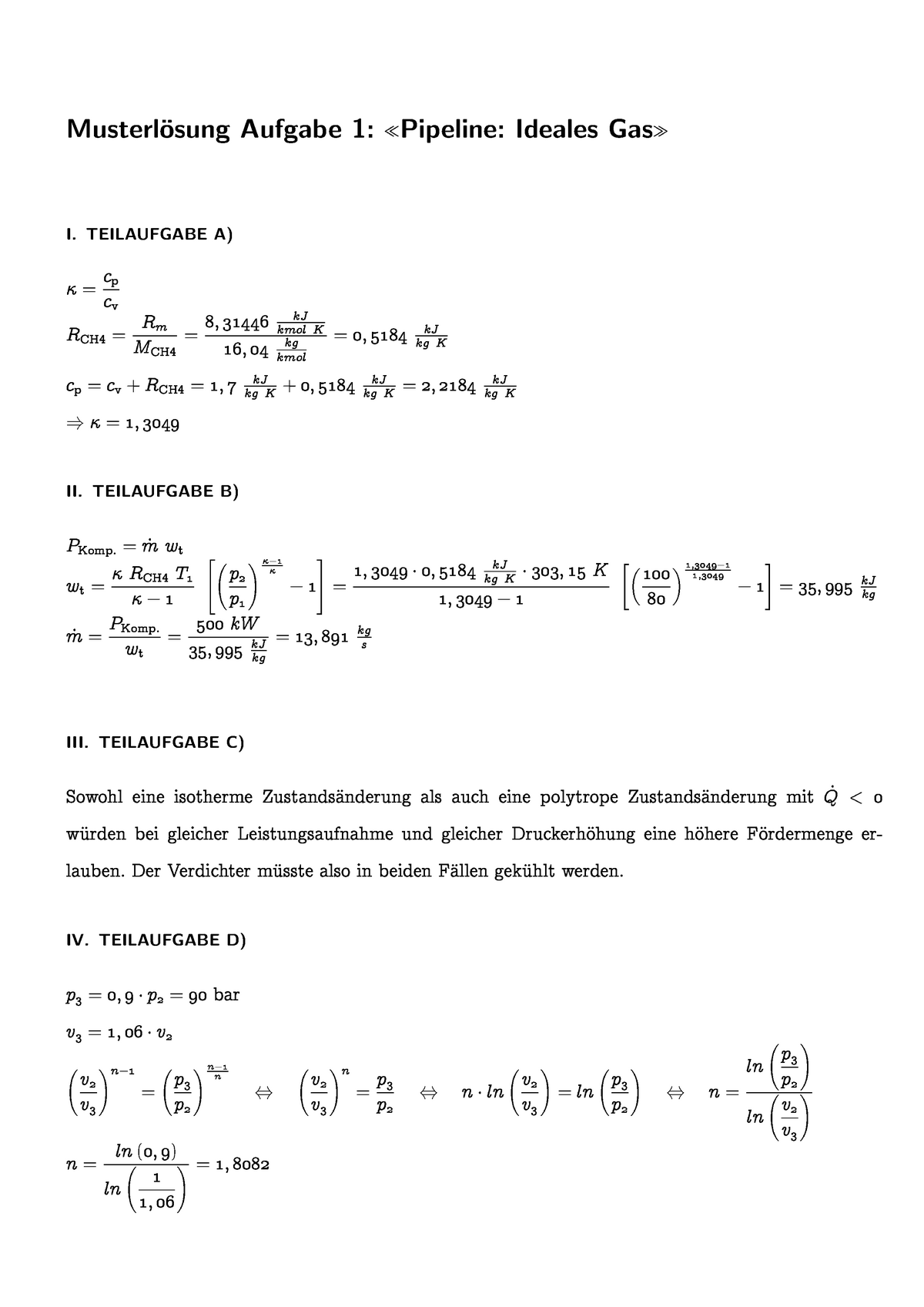 Klausur M Rz Fragen Und Antworten Musterl Osung Aufgabe Pipeline Ideales Gas I