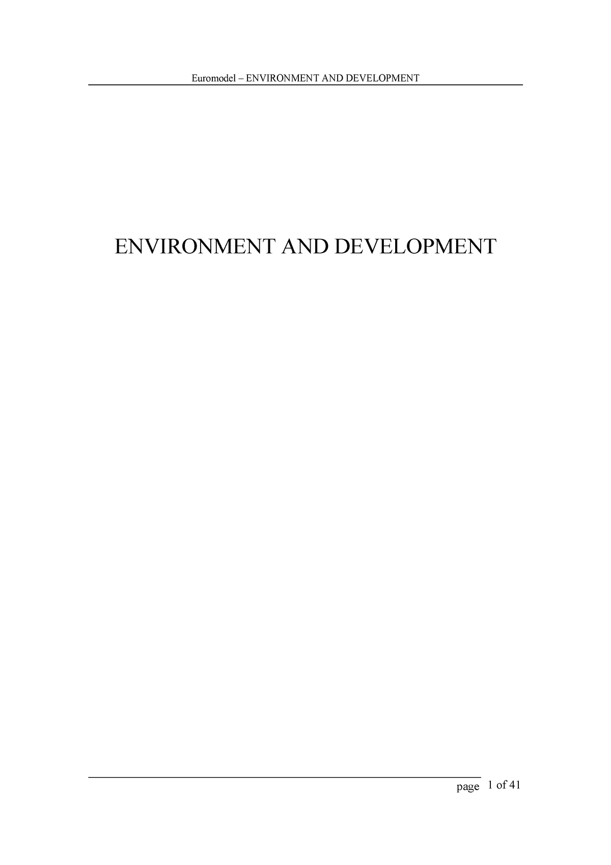Euromodel- Environment AND Development extra study - ENVIRONMENT AND ...