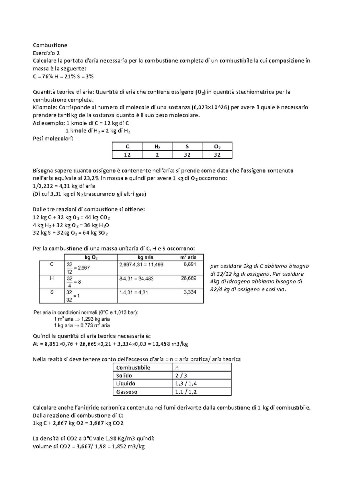Esercizi slide delle lezioni Combustione Esercizio 2 Calcolare la